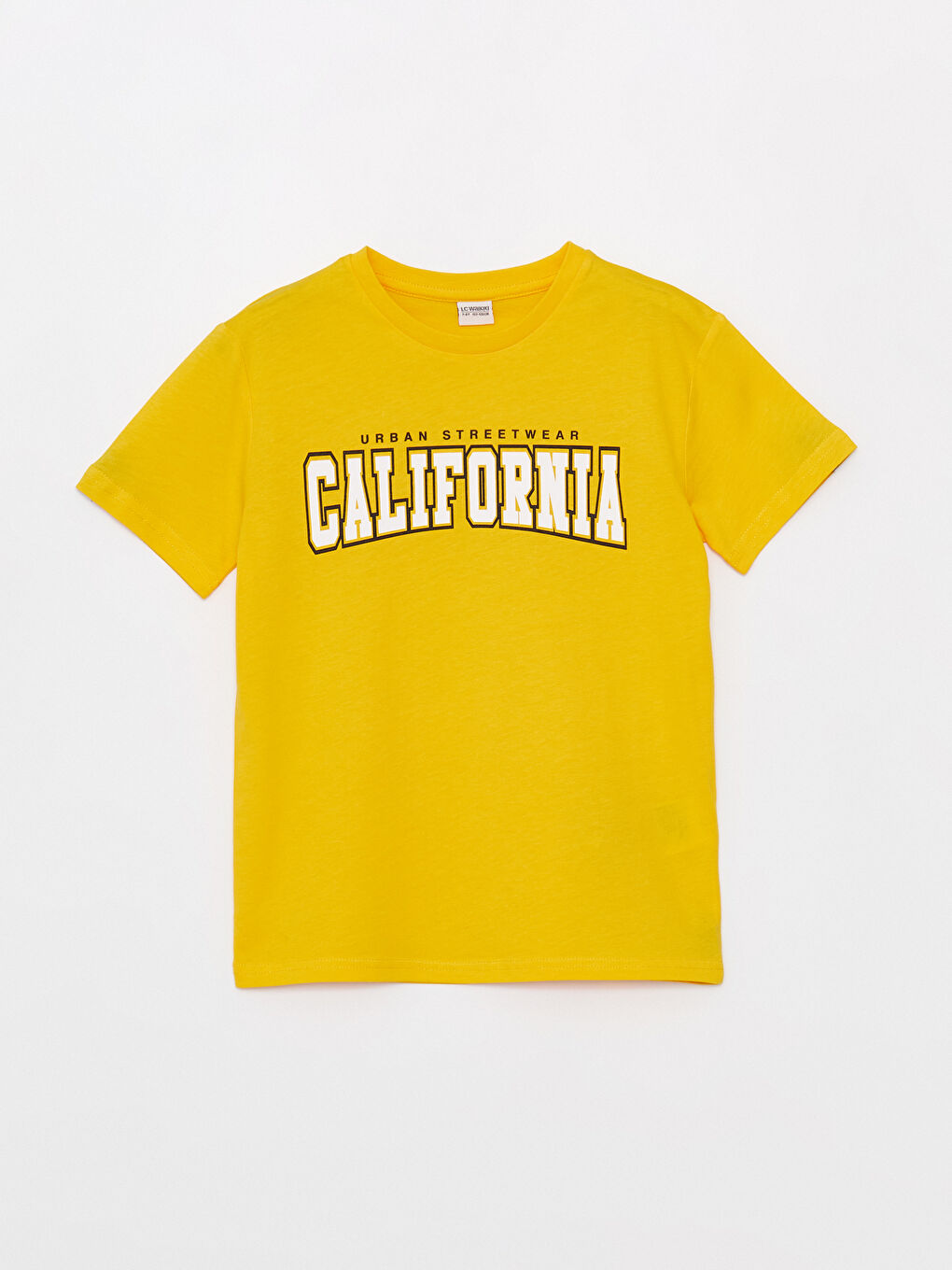 Sarı Bisiklet Yaka Baskılı Kısa Kollu Erkek Çocuk Tişört