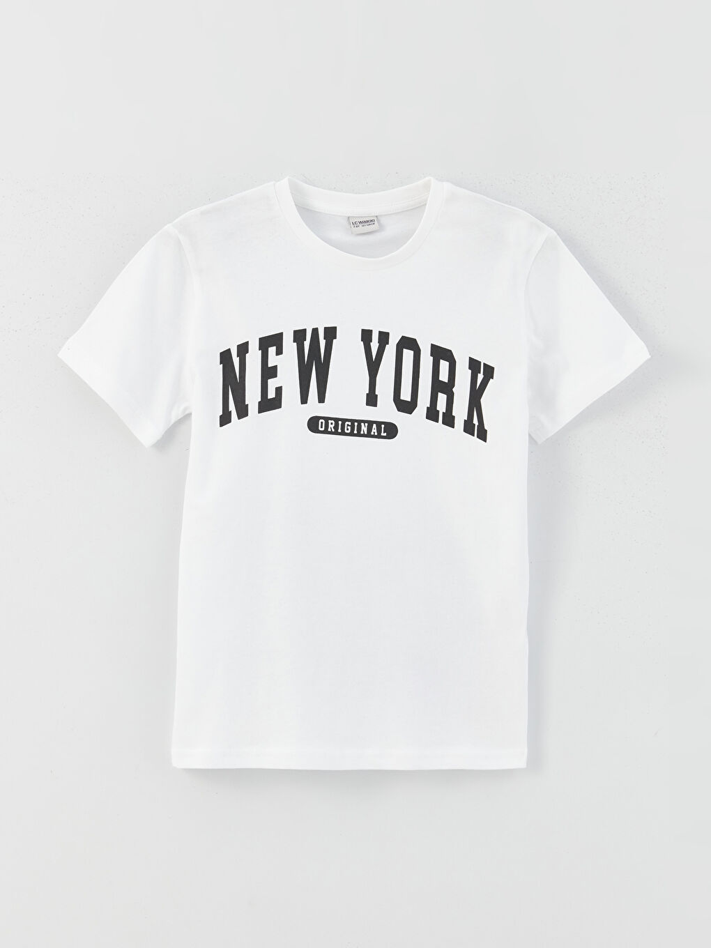 Beyaz Bisiklet Yaka Baskılı Kısa Kollu Erkek Çocuk Tişört