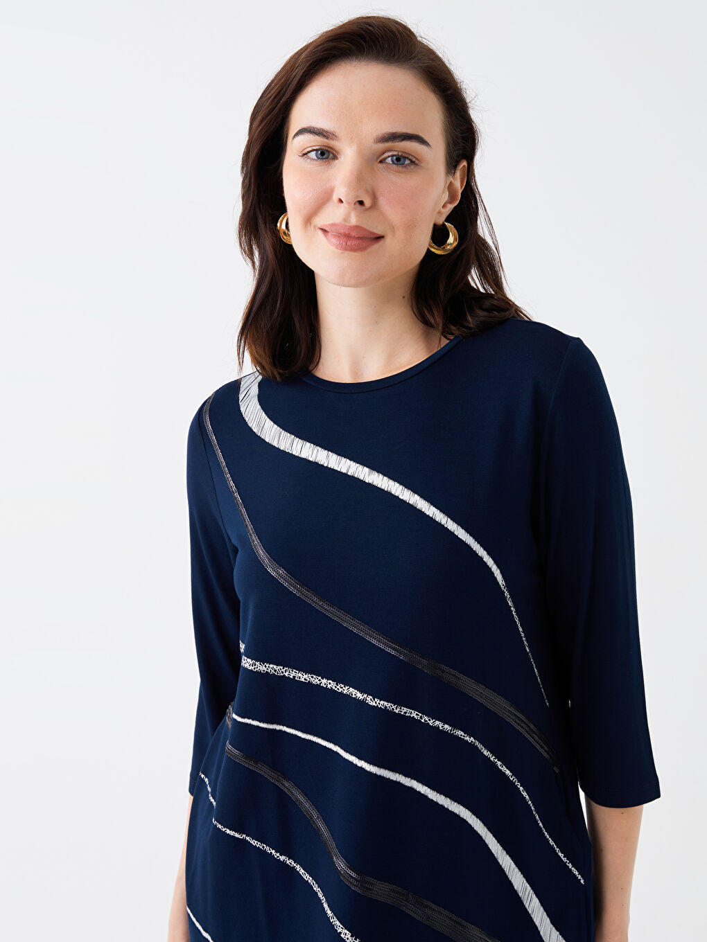 Crew Neck Printed Long Sleeve Women's Blouse-2