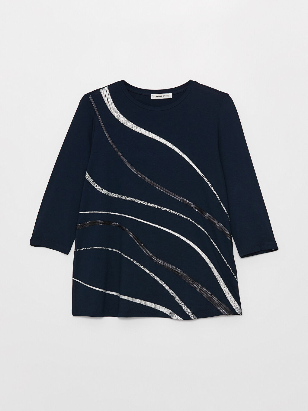 Crew Neck Printed Long Sleeve Women's Blouse-5