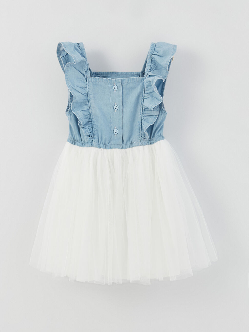 فستان دينيم بياقة مربعة للبنات الرضع