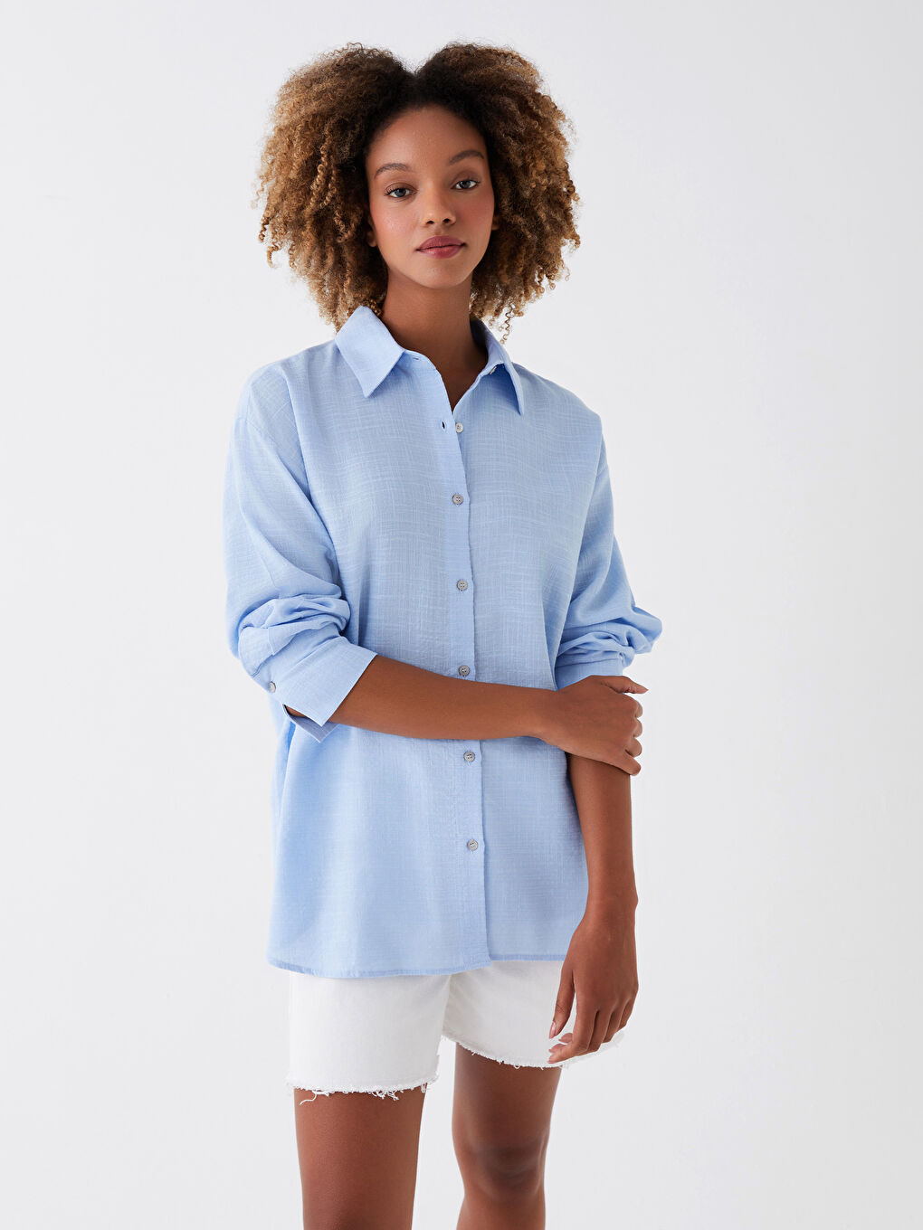 Plain Long Sleeve Oversize Women's Shirt-1