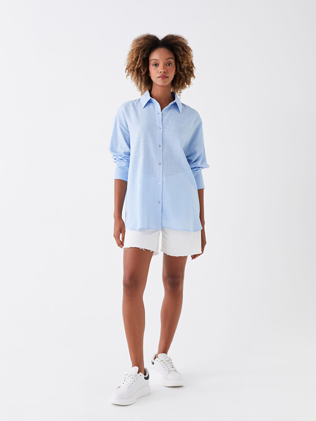 Plain Long Sleeve Oversize Women's Shirt-2