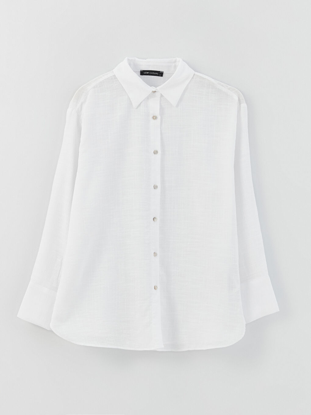 Ekru Düz Uzun Kollu Oversize Kadın Gömlek-5