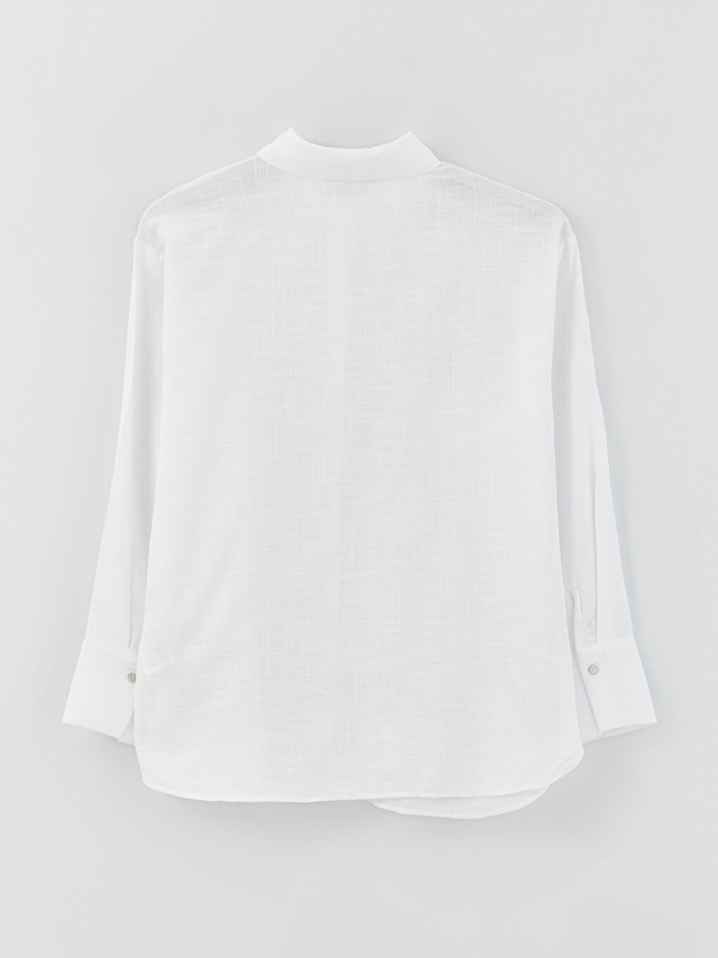 Ekru Düz Uzun Kollu Oversize Kadın Gömlek-6