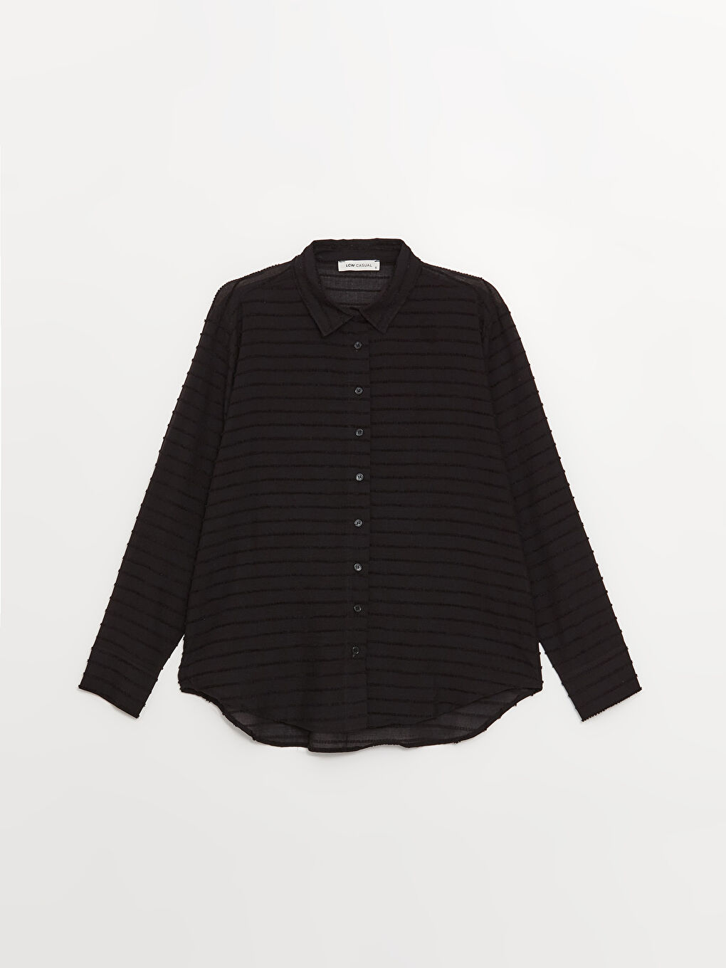 Siyah Kendinden Desenli Uzun Kollu Kadın Gömlek-5