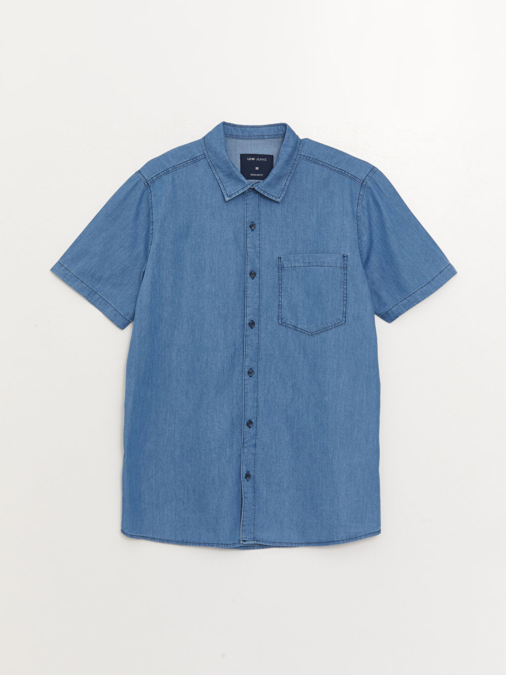 İndigo Regular Fit Kısa Kollu Erkek Jean Gömlek-5