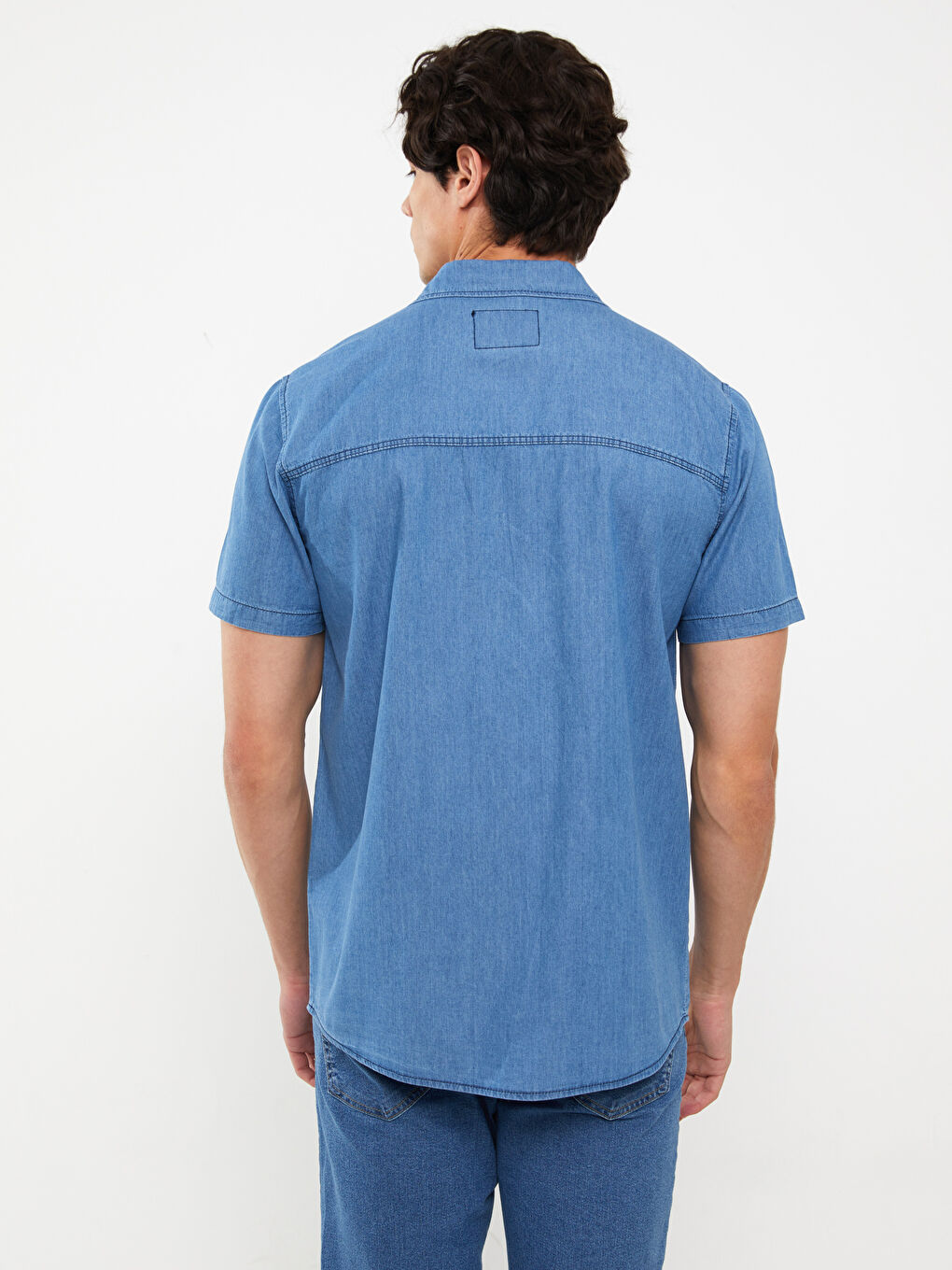 İndigo Regular Fit Kısa Kollu Erkek Jean Gömlek-4