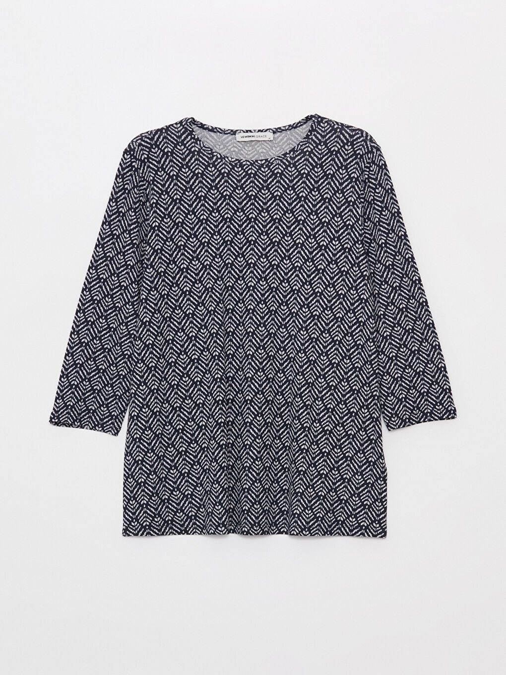 Crew Neck Patterned T-Shirt-5