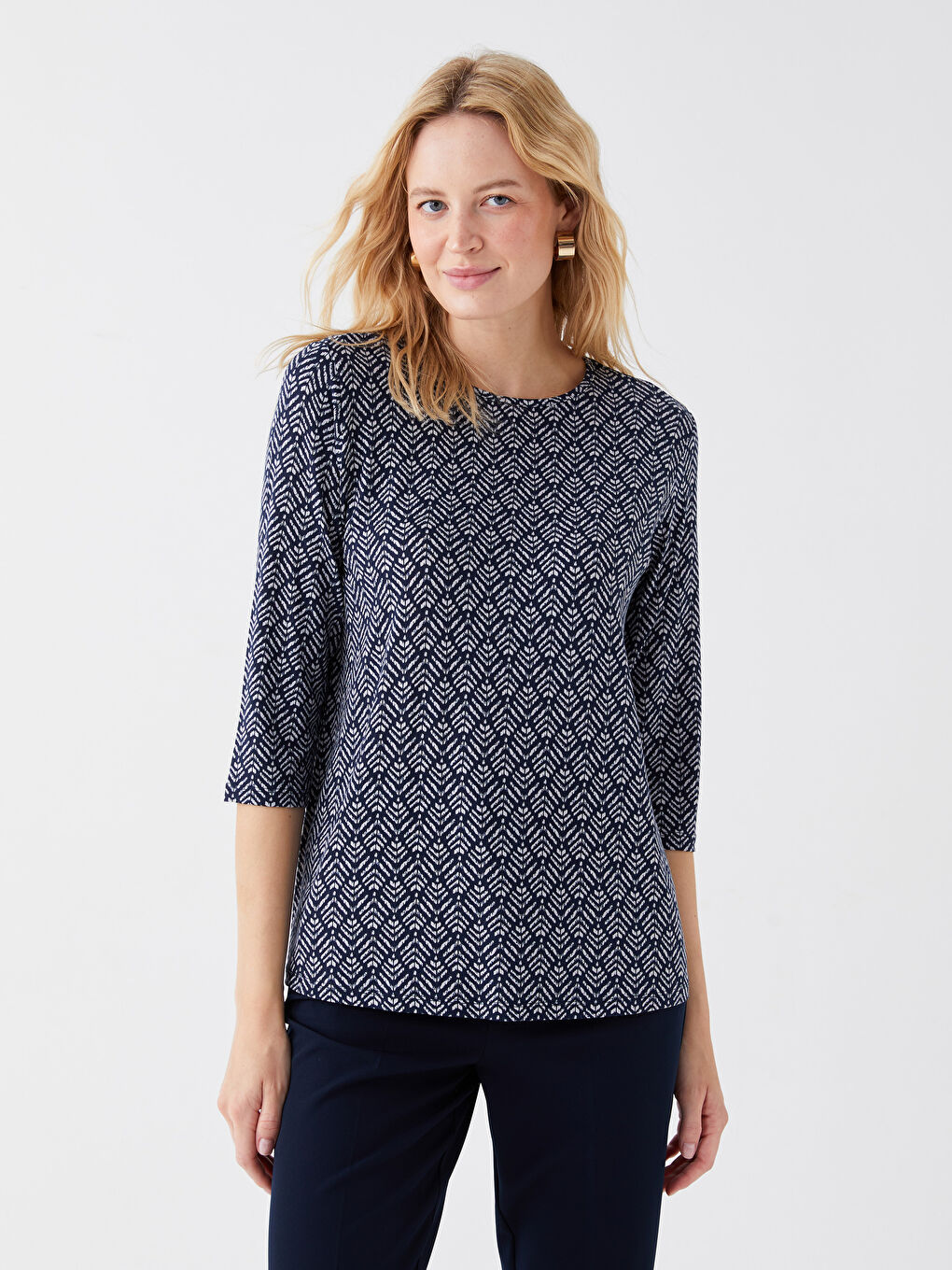 Crew Neck Patterned T-Shirt-1