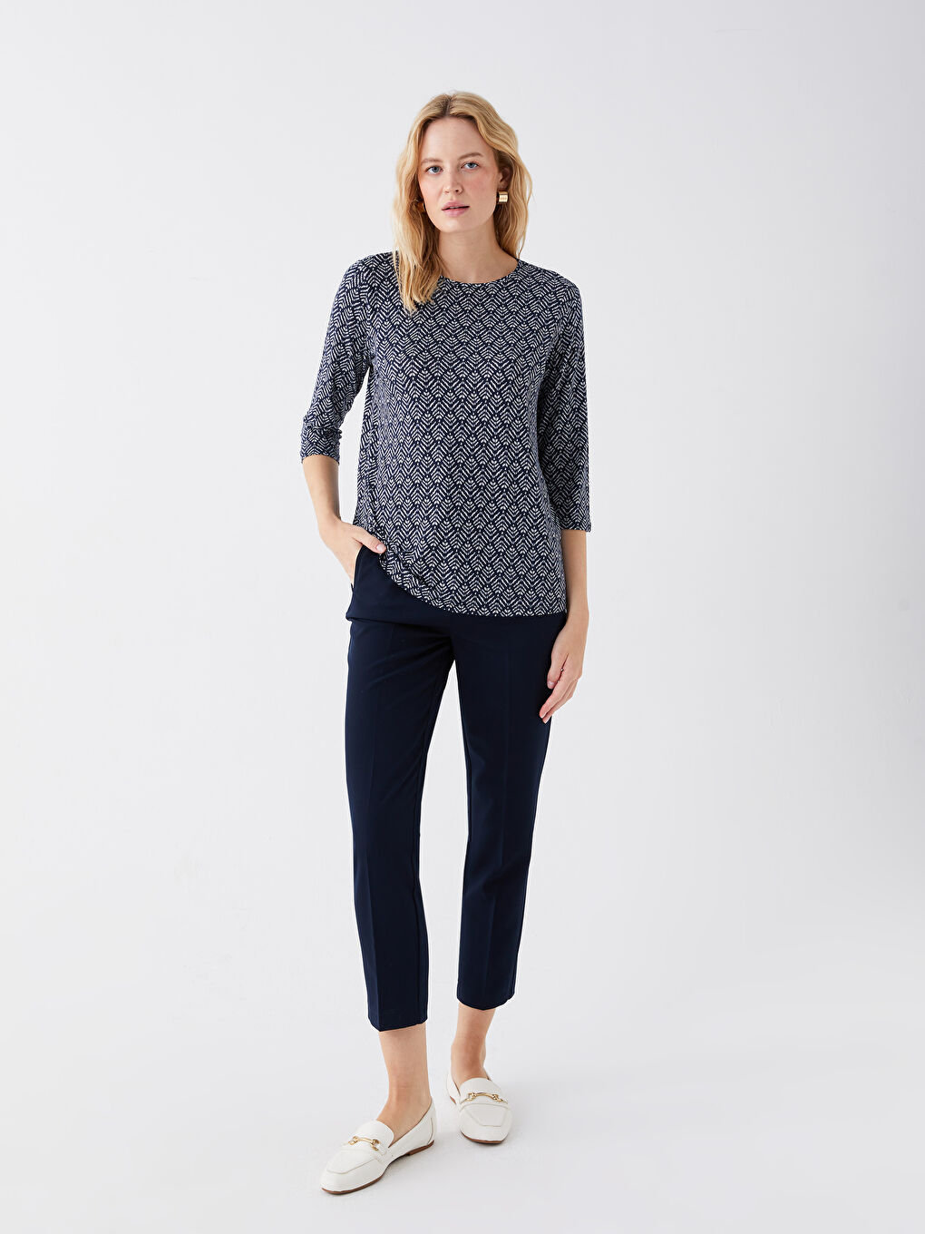 Crew Neck Patterned T-Shirt-2