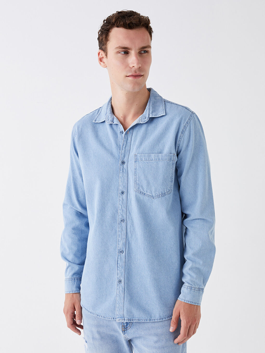 Comfortable Fit Long Sleeve Men's Jean Shirt -S3KF80Z8-311