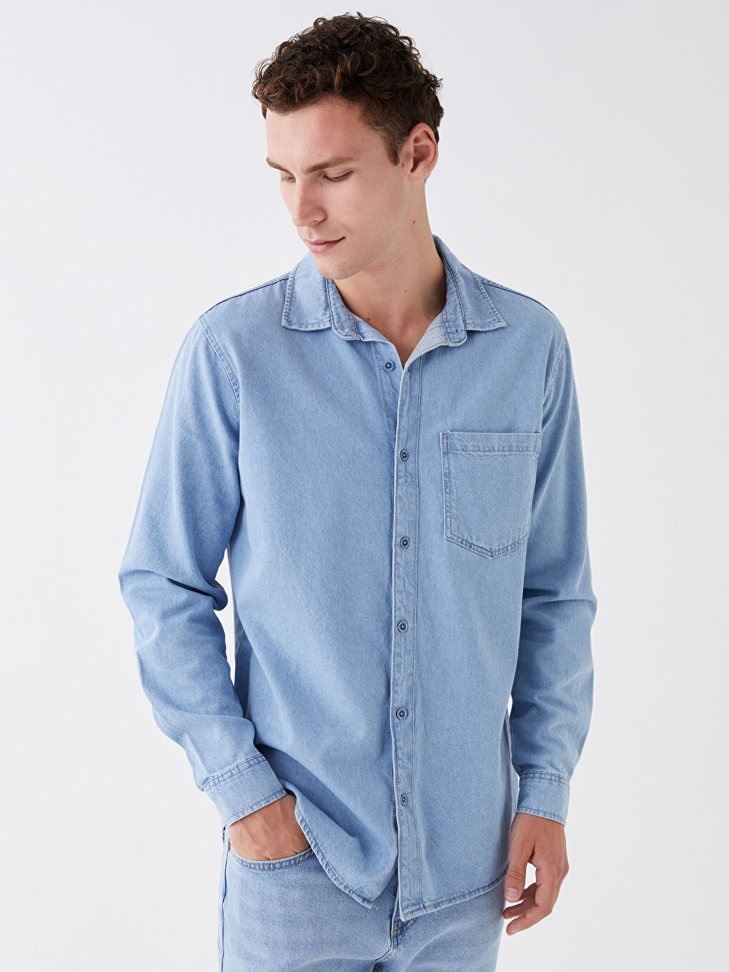 Comfortable Fit Long Sleeve Men's Jean Shirt -S3KF80Z8-311