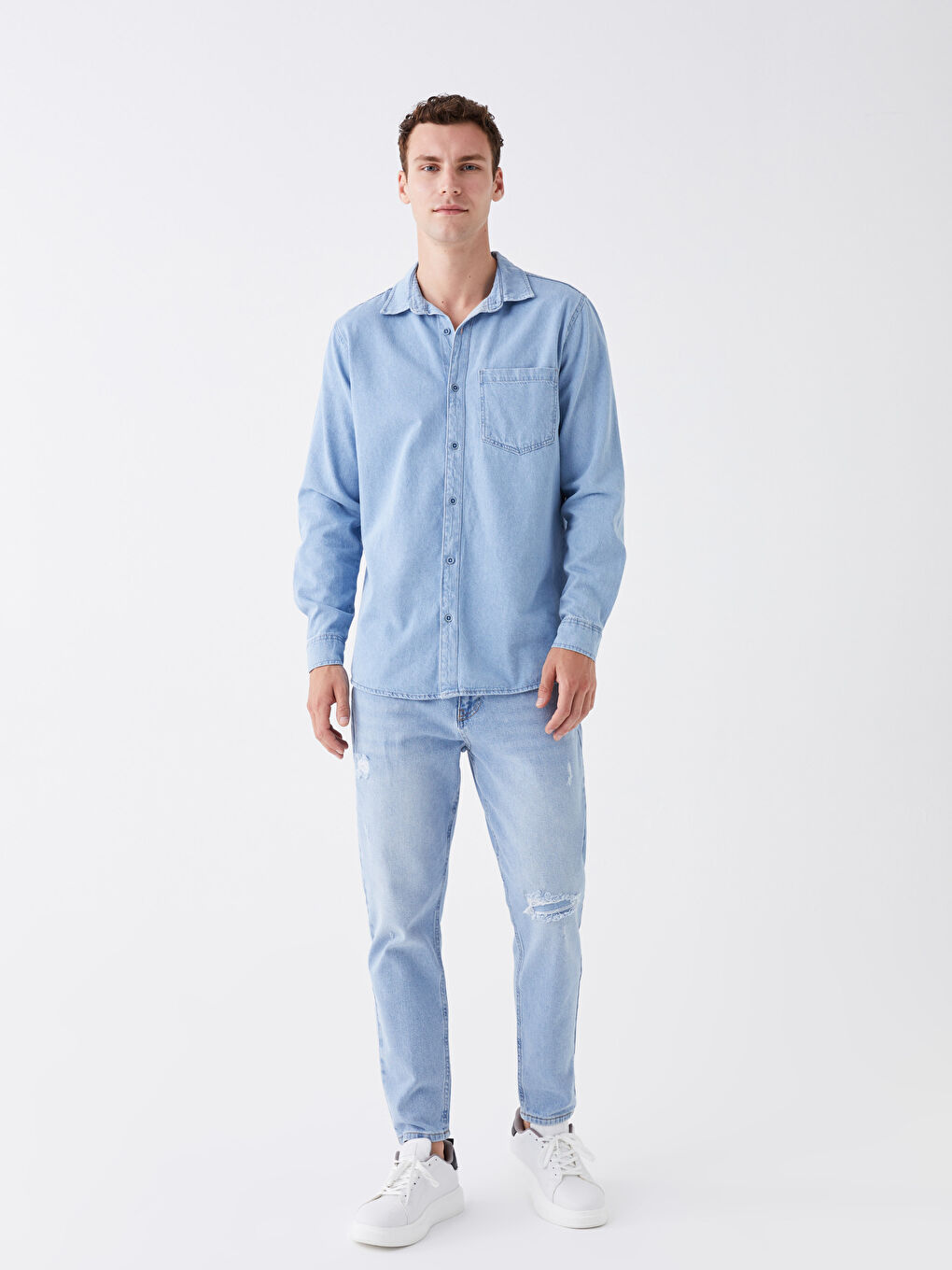 Comfortable Fit Long Sleeve Men's Jean Shirt -S3KF80Z8-311