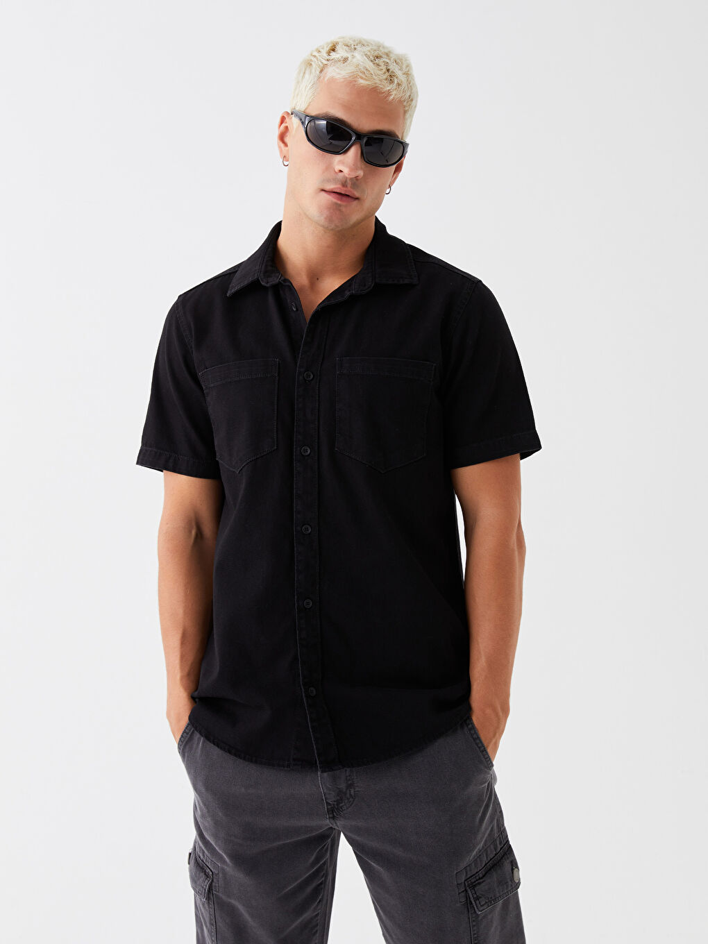 Comfortable Fit Short Sleeve Men's Jean Shirt -S3KF86Z8-326