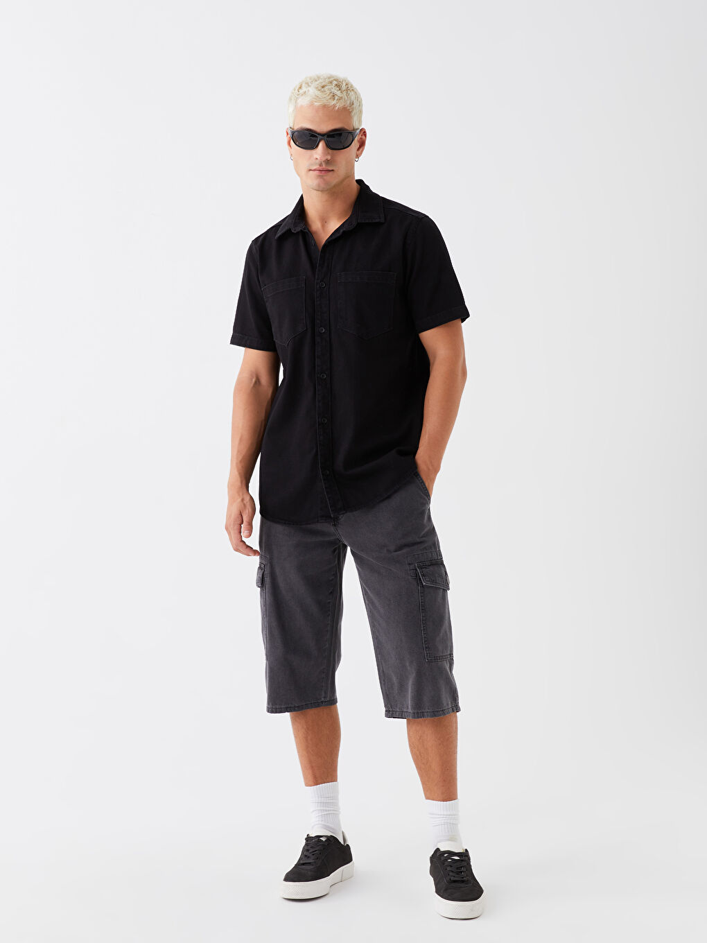 Comfortable Fit Short Sleeve Men's Jean Shirt -S3KF86Z8-326