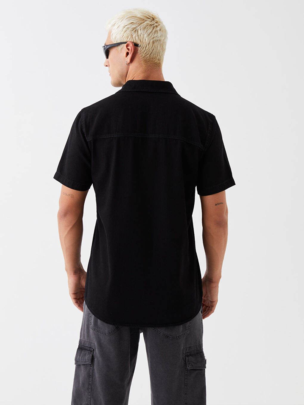 Comfortable Fit Short Sleeve Men's Jean Shirt -S3KF86Z8-326