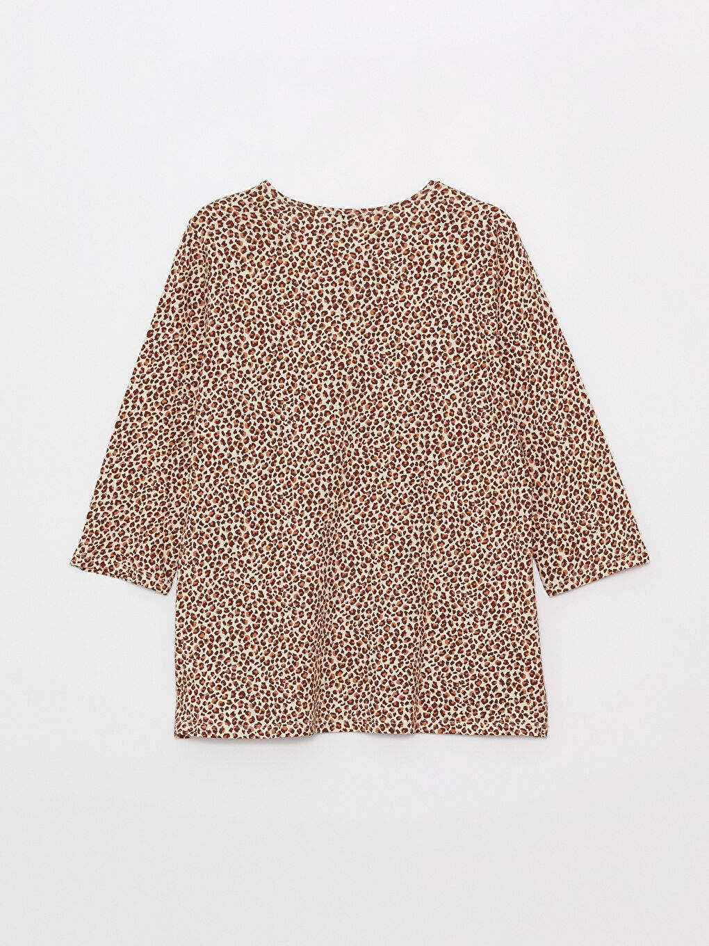 Bej Bisiklet Yaka Desenli Tişört-6