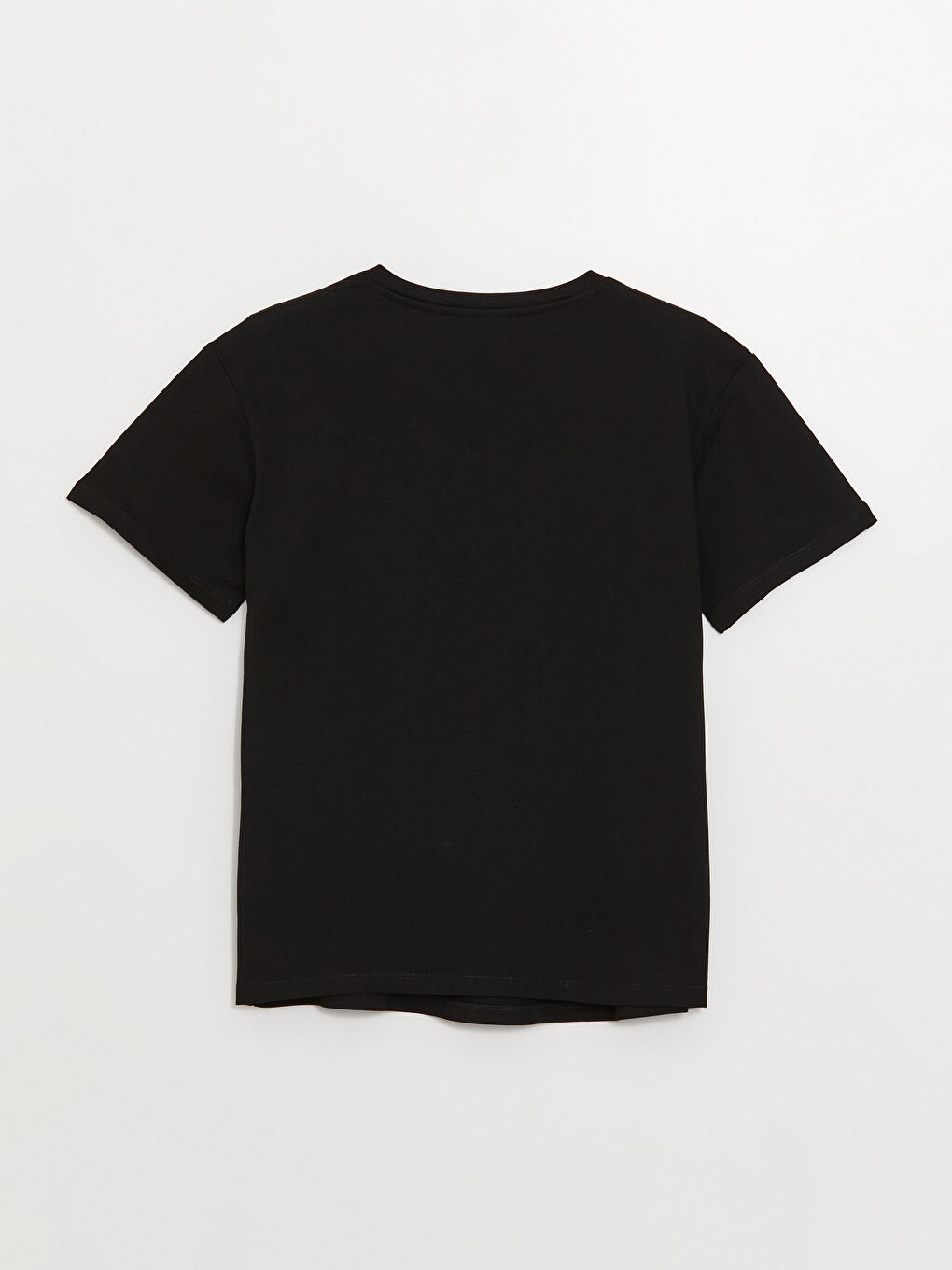 Siyah Bisiklet Yaka Baskılı Kısa Kollu Kadın Tişört-6