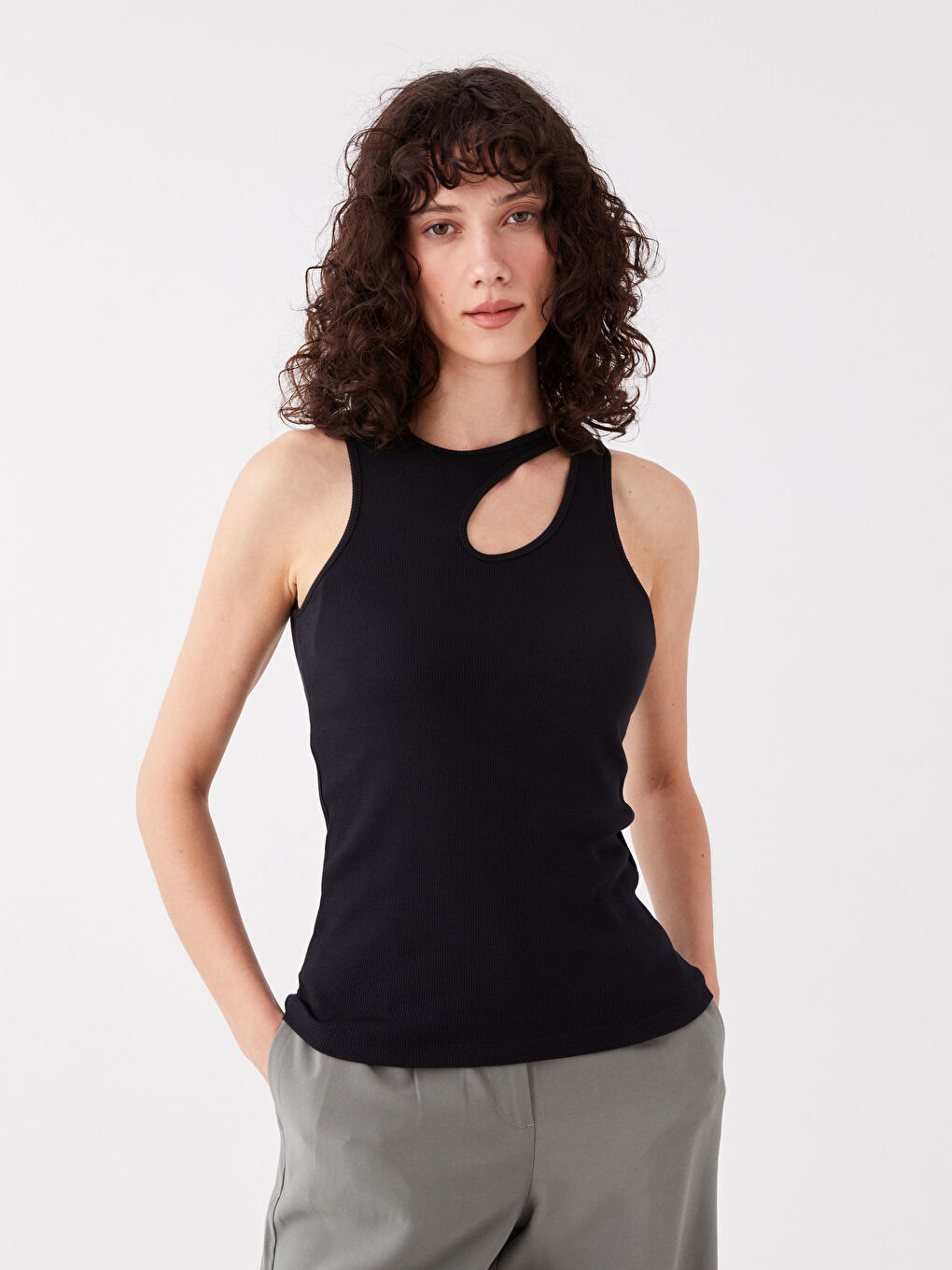 Siyah Kadın Bisiklet Yaka Düz Bluz-1