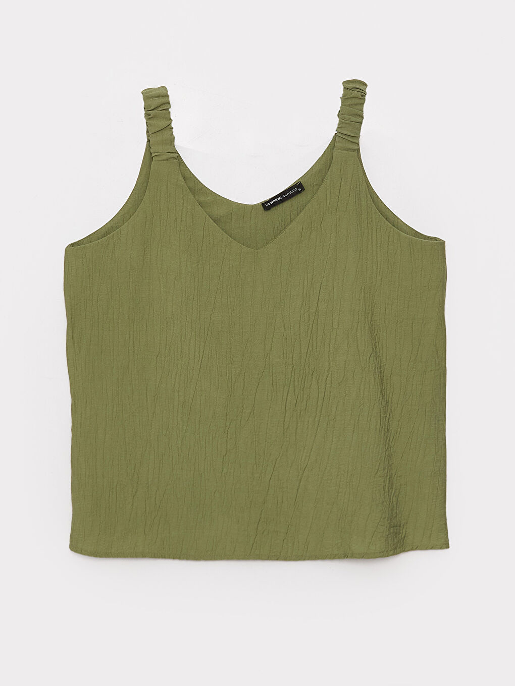 Yeşil V Yaka Düz Askılı Kadın Bluz-5