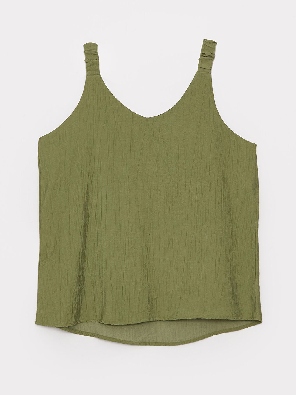 Yeşil V Yaka Düz Askılı Kadın Bluz-6