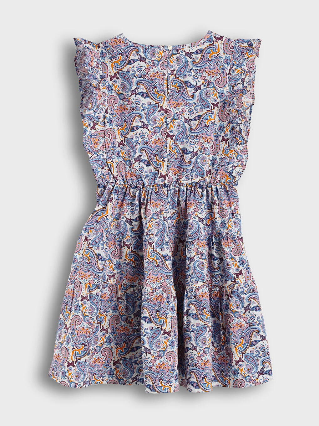 فستان بناتي بوبلين منقوش بياقة دائرية-1