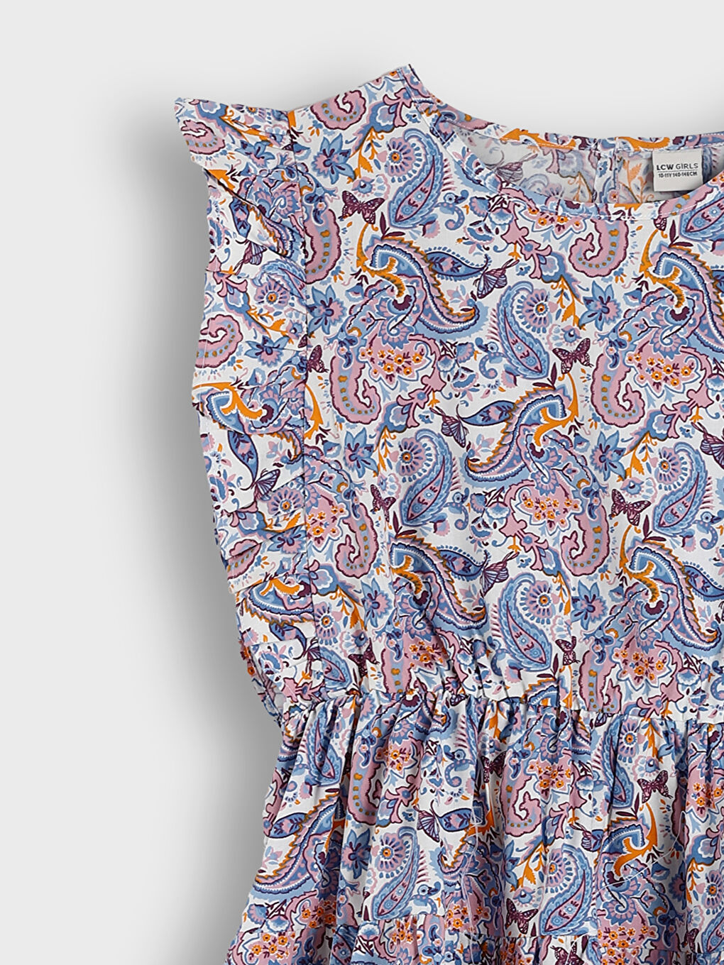 فستان بناتي بوبلين منقوش بياقة دائرية-3