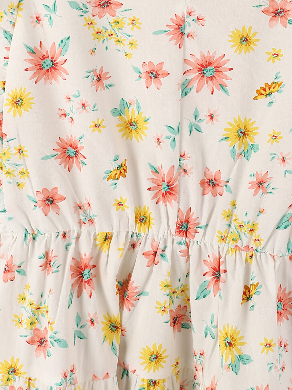 فستان بناتي بوبلين منقوش بياقة دائرية-3