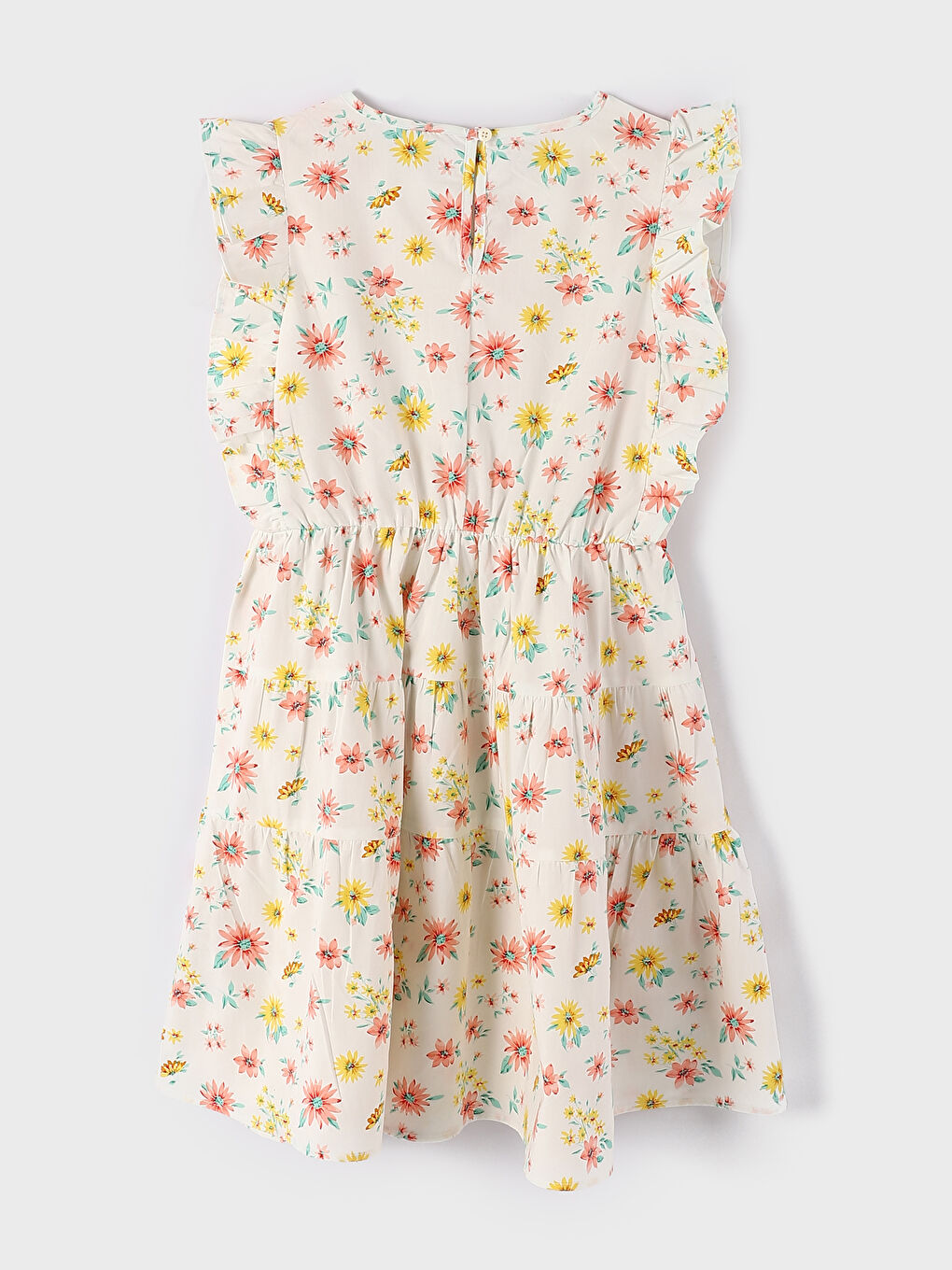 فستان بناتي بوبلين منقوش بياقة دائرية-1