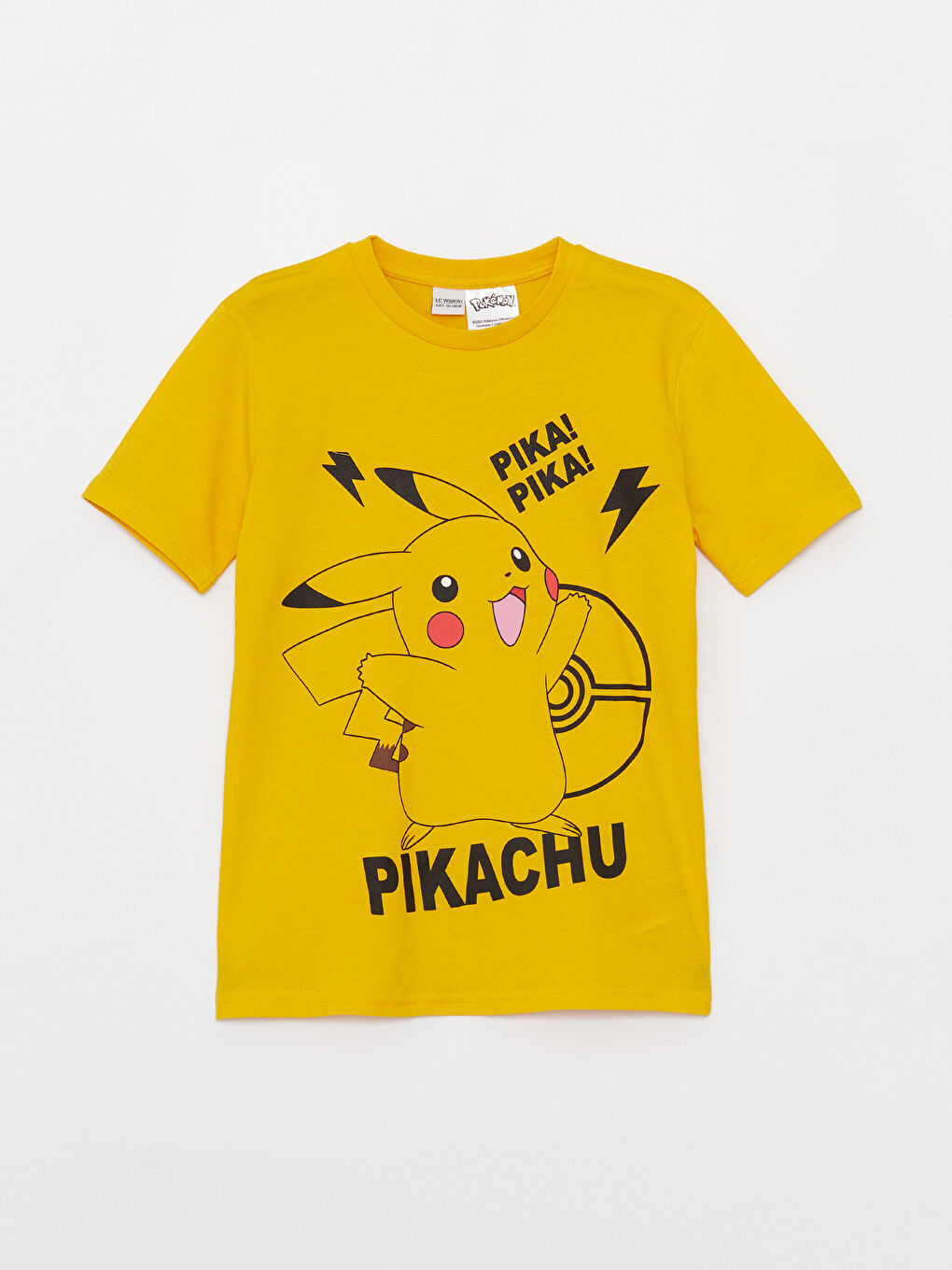 Sarı Bisiklet Yaka Pikachu Baskılı Kısa Kollu Erkek Çocuk Tişört-4