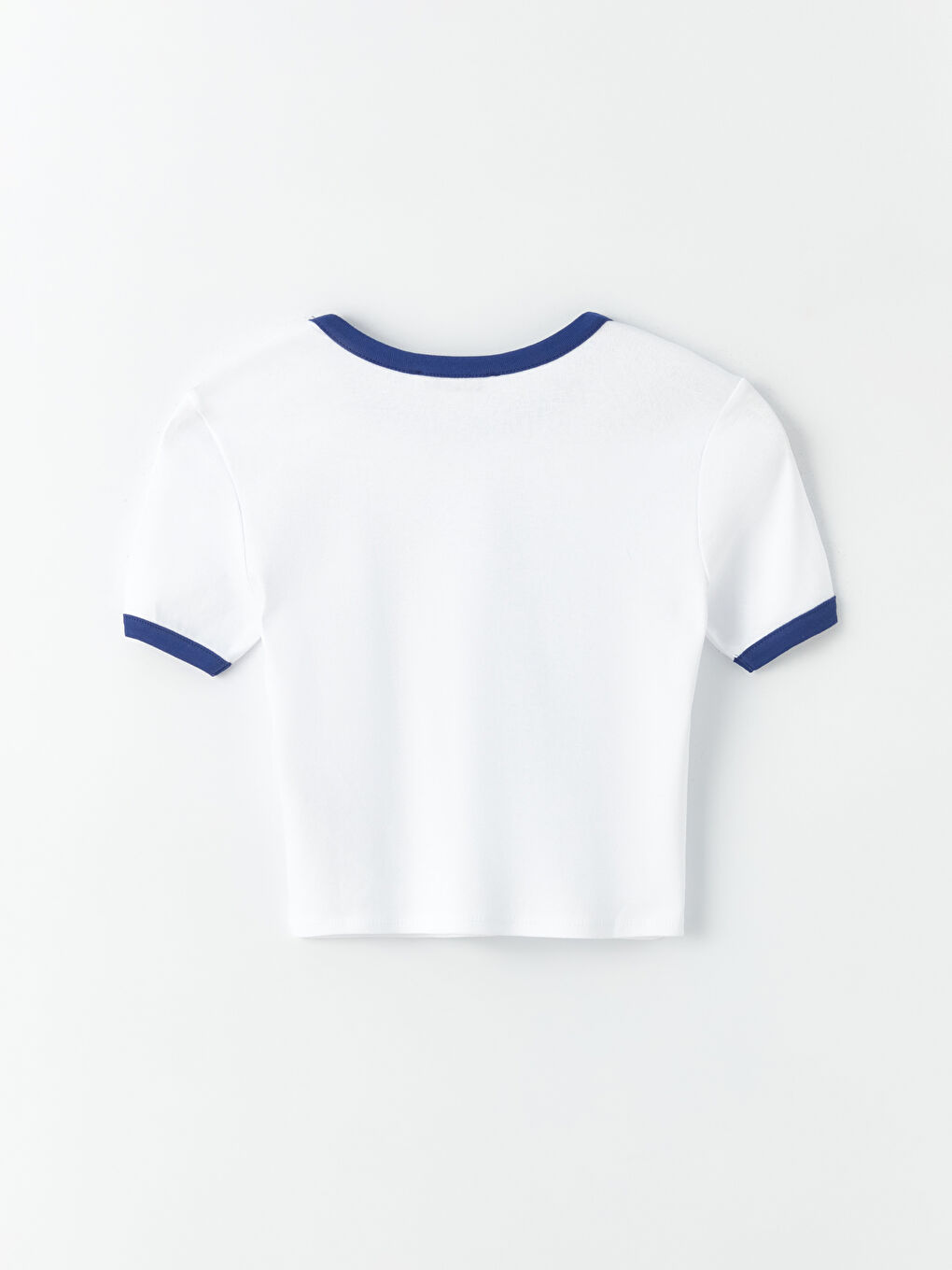 Beyaz Bisiklet Yaka Baskılı Kısa Kollu Kadın Tişört-6