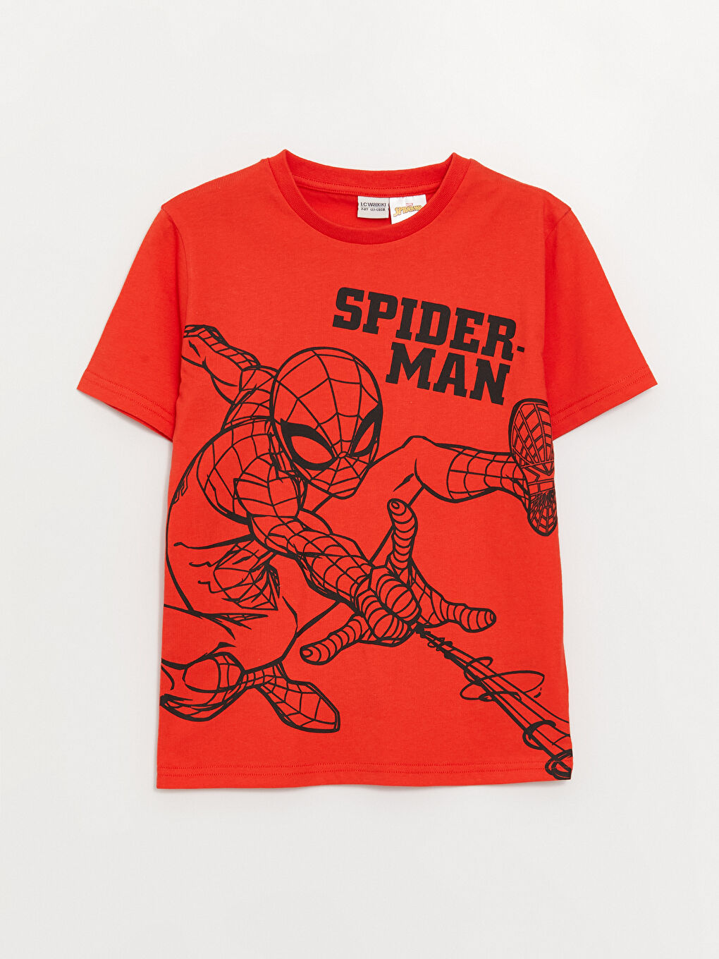Kırmızı Bisiklet Yaka Spider-Man Baskılı Kısa Kollu Erkek Çocuk Tişört
