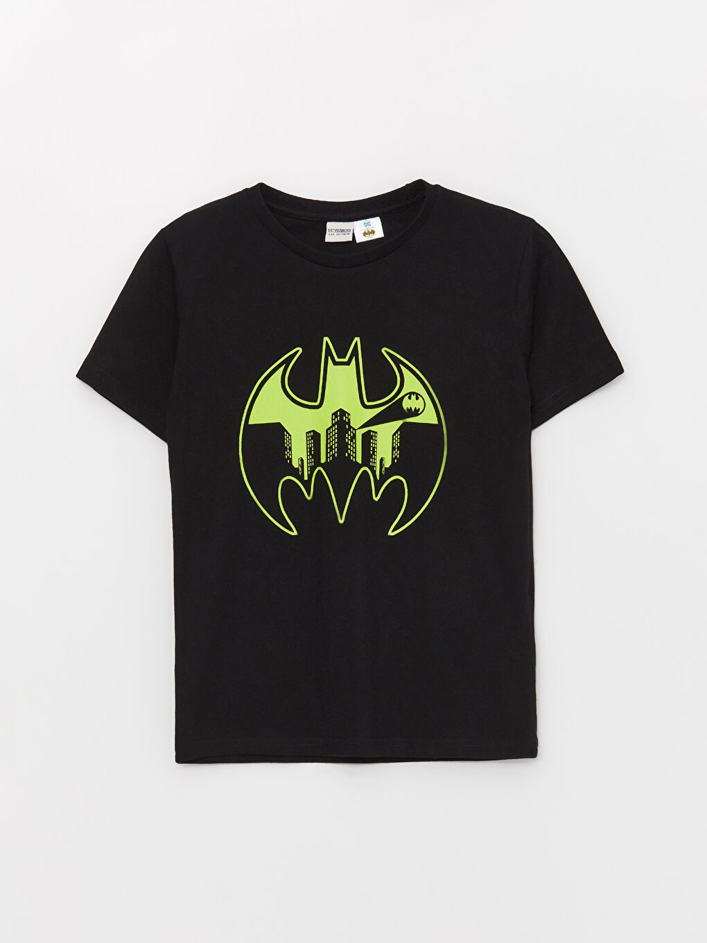 Siyah Bisiklet Yaka Batman Baskılı Kısa Kollu Erkek Çocuk Tişört