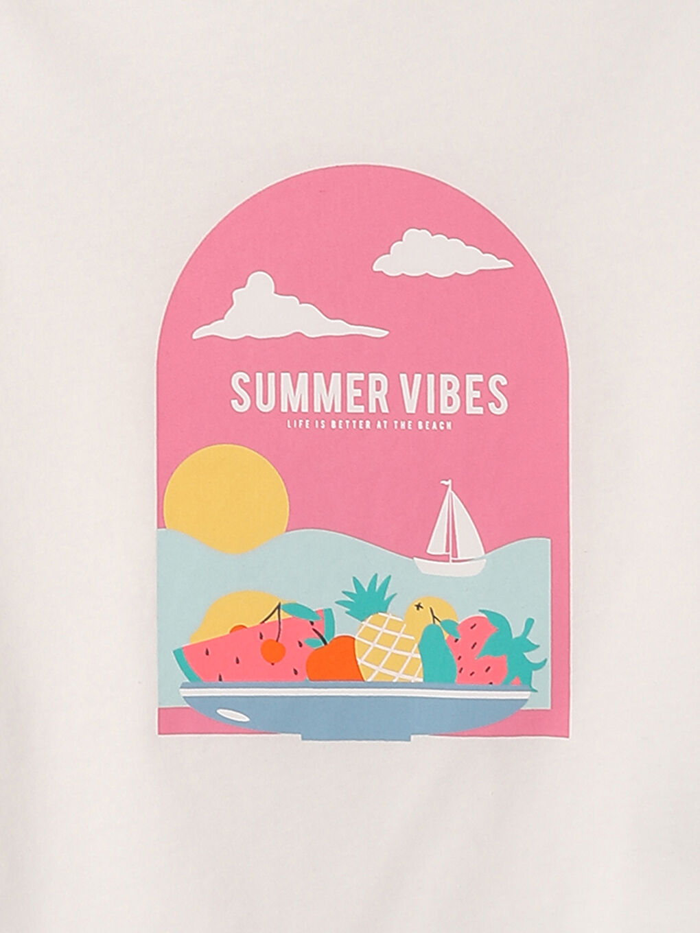 تيشيرت للبنات بياقة دائرية مطبوع كم قصير-3