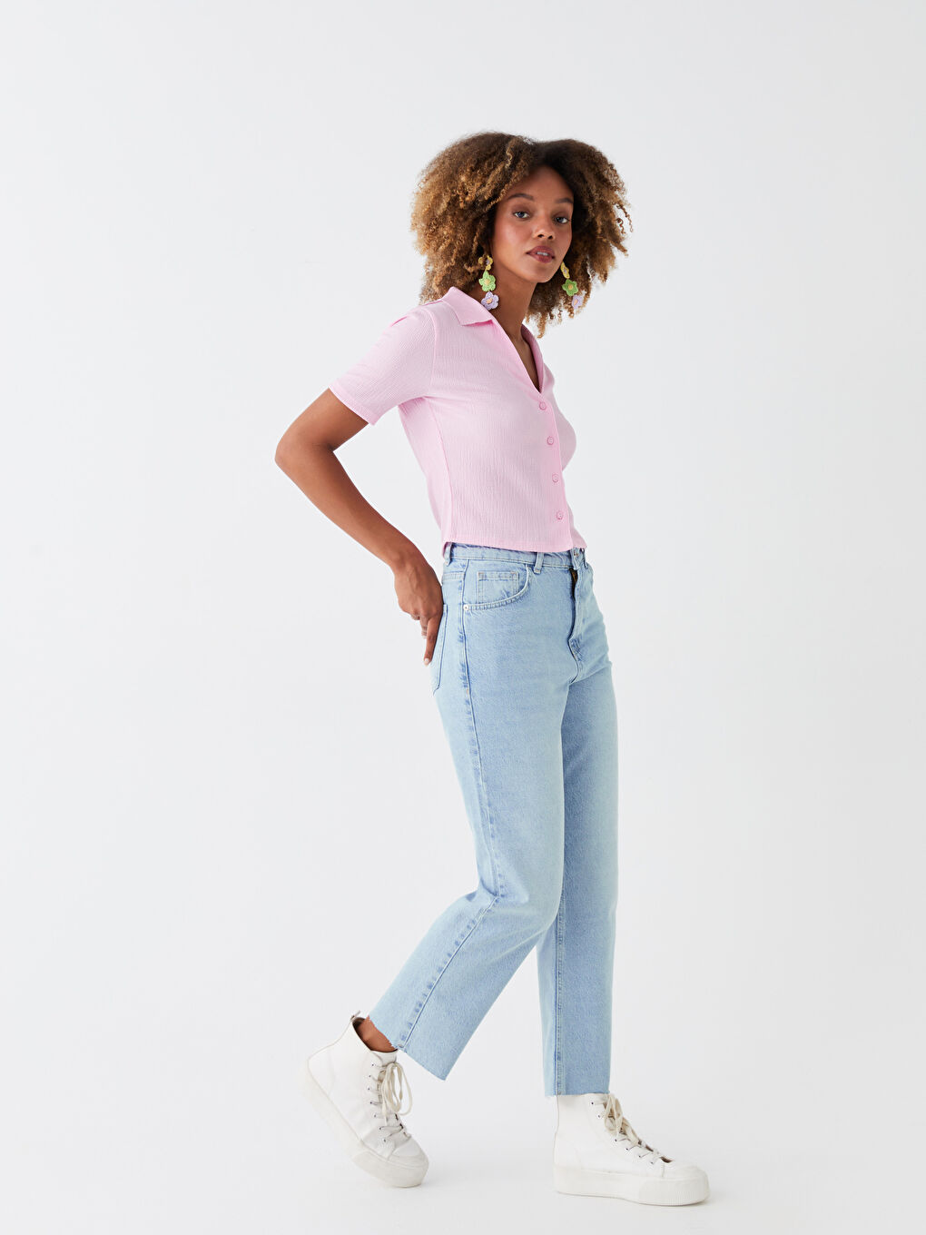 İndigo Yüksek Bel Straight Fit Kadın Jean Pantolon-1