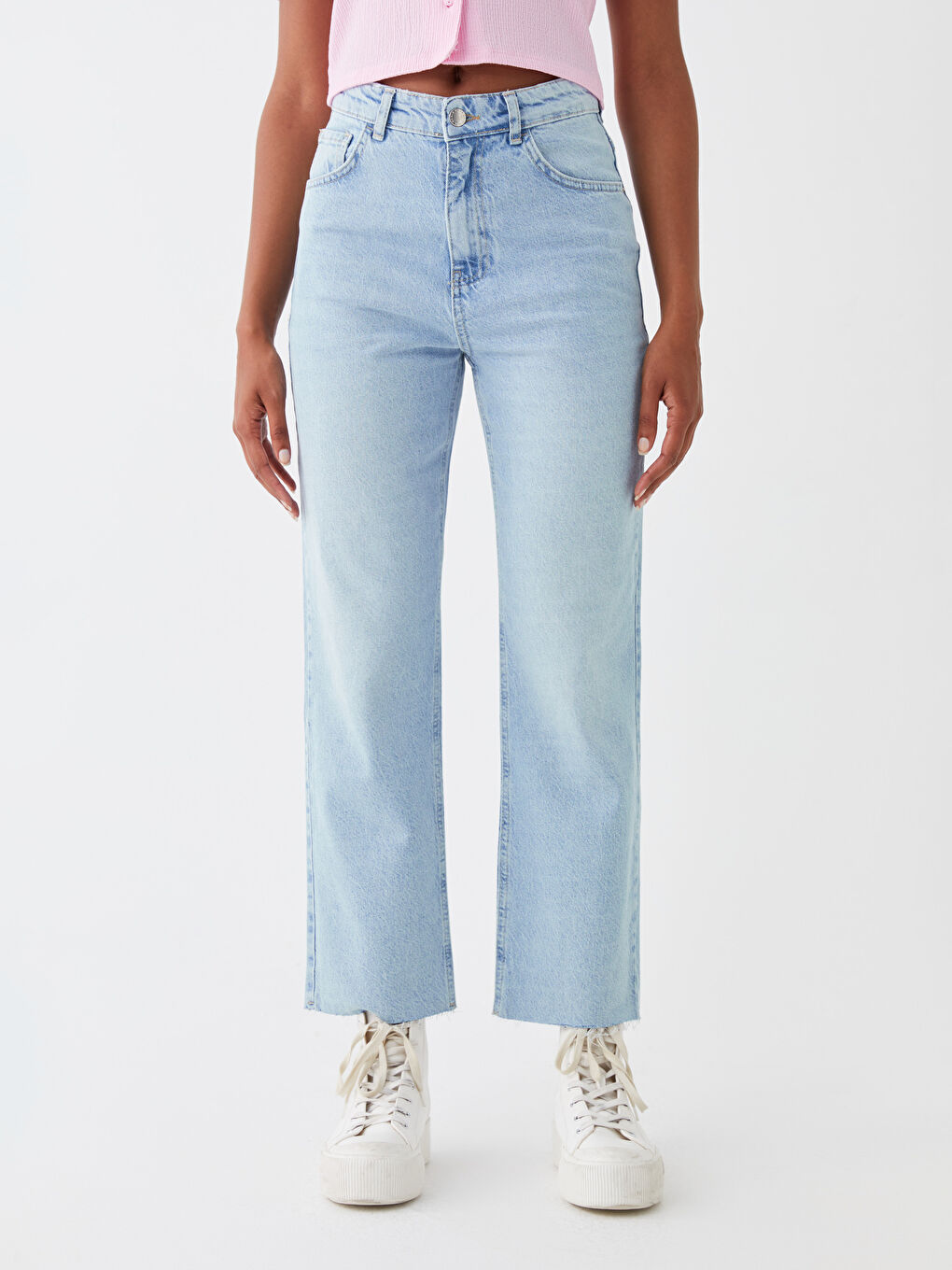 İndigo Yüksek Bel Straight Fit Kadın Jean Pantolon-3