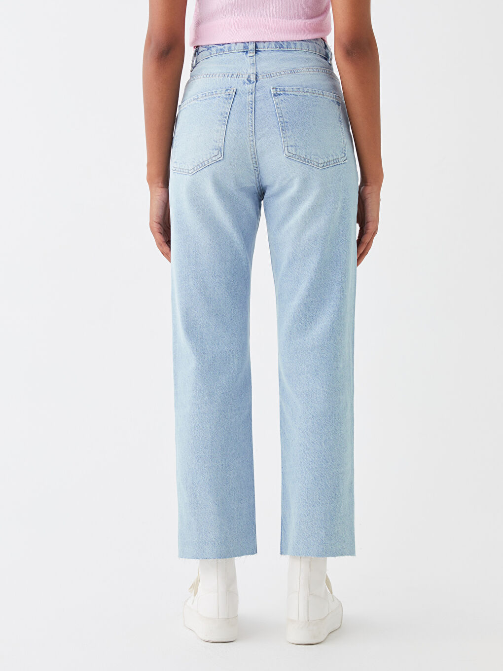 İndigo Yüksek Bel Straight Fit Kadın Jean Pantolon-4