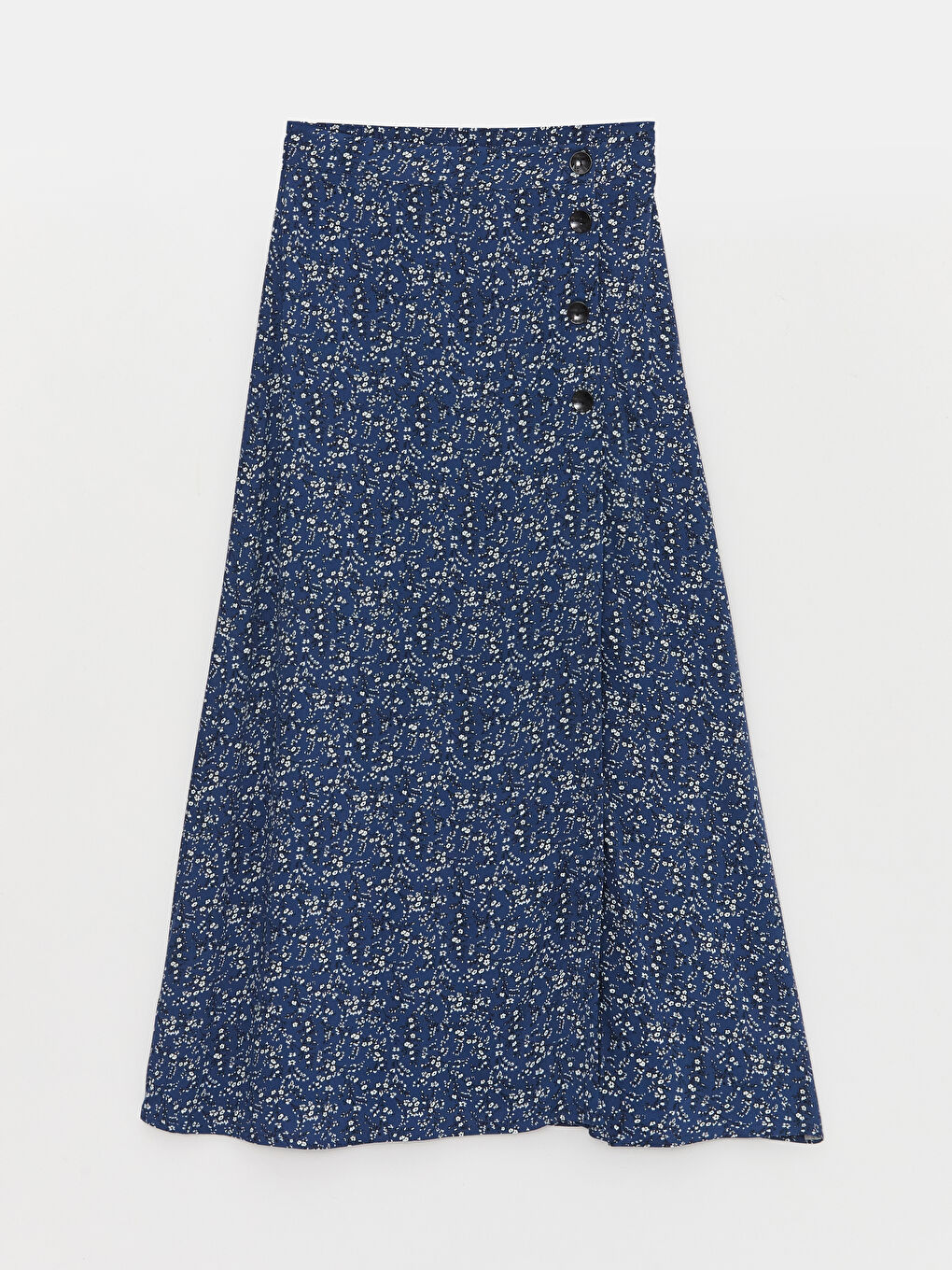Mavi Beli Lastikli Çiçekli Kadın Etek-6