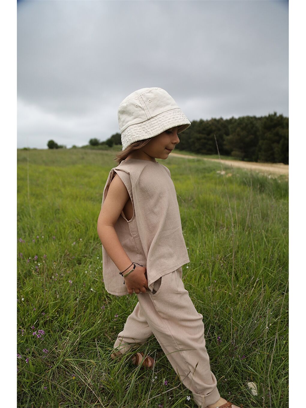 Bej Unisex Bebek Tişört ve Pantolon 2'li Takım