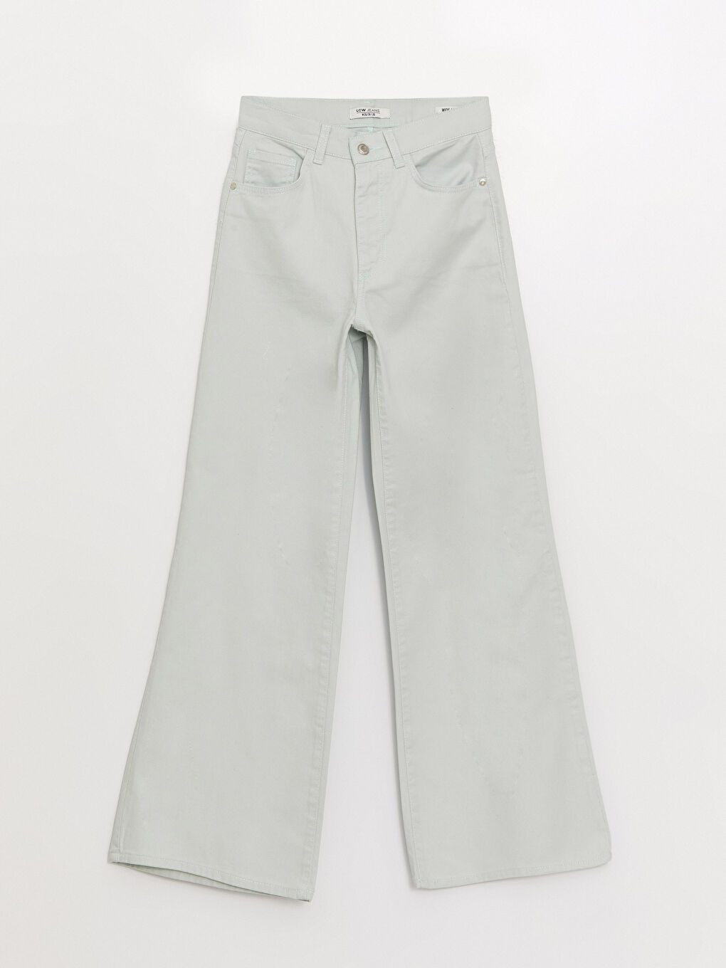 Yeşil Yüksek Bel Wideleg Kadın Jean Pantolon-5