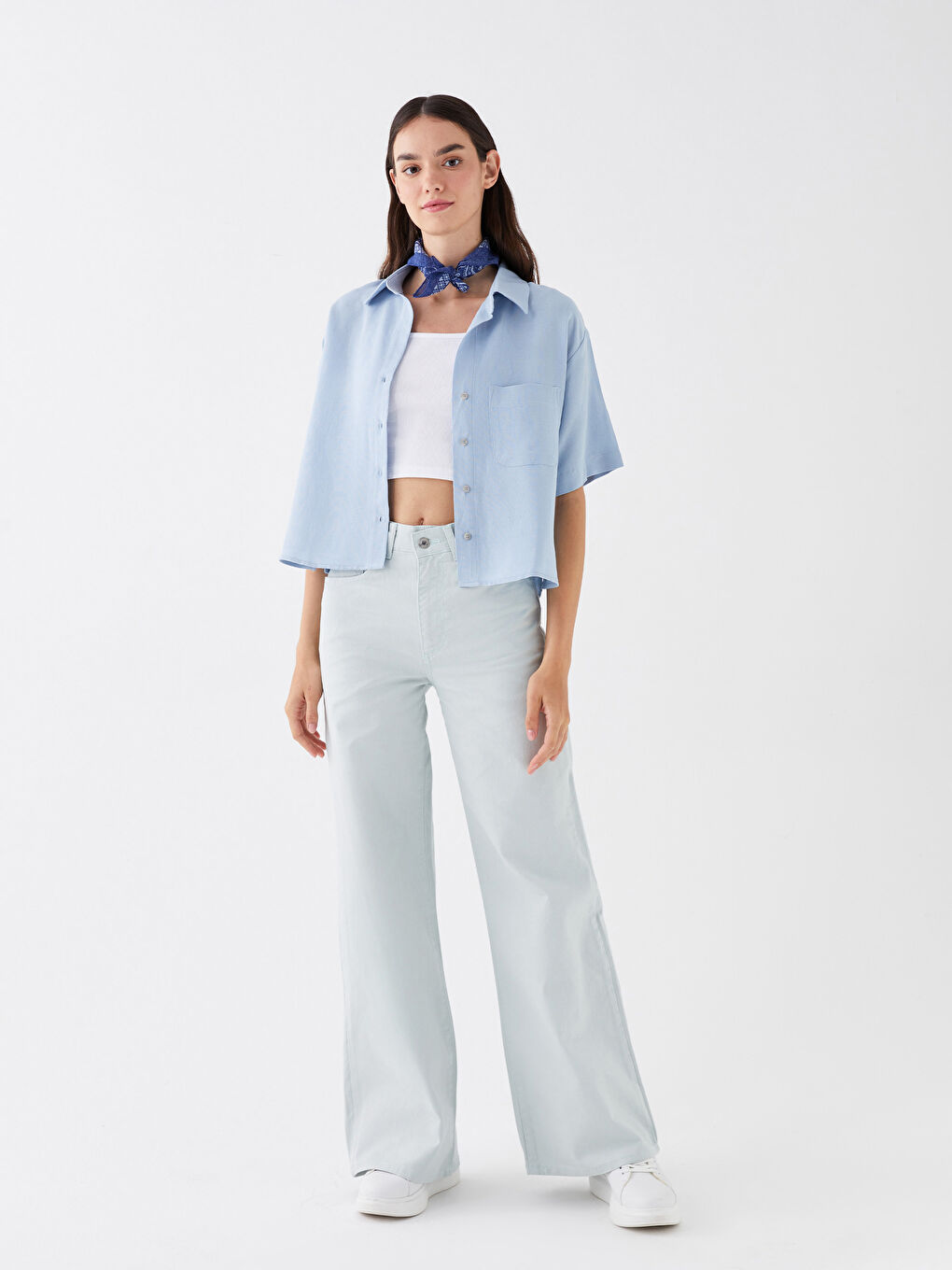 Yeşil Yüksek Bel Wideleg Kadın Jean Pantolon