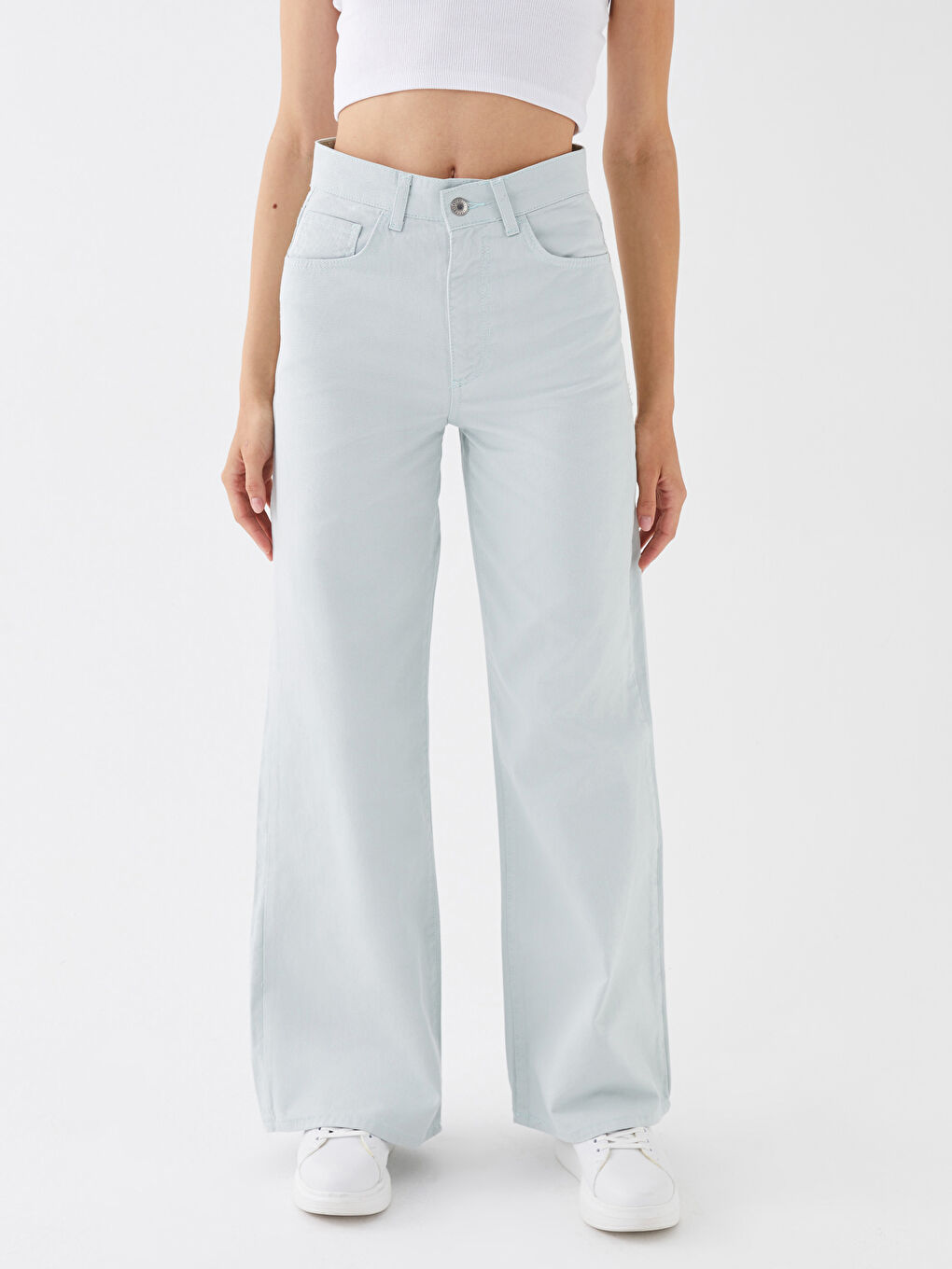 Yeşil Yüksek Bel Wideleg Kadın Jean Pantolon-3