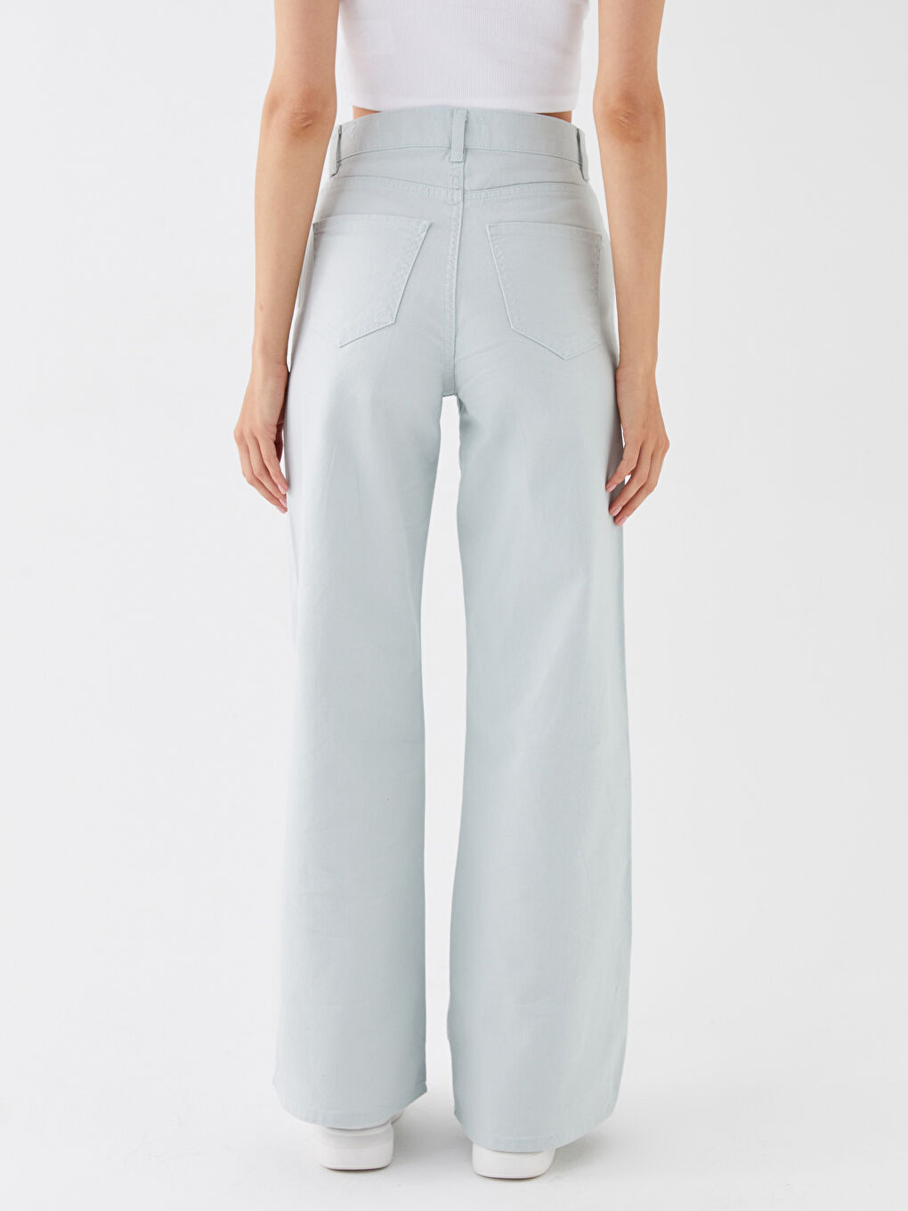 Yeşil Yüksek Bel Wideleg Kadın Jean Pantolon-4