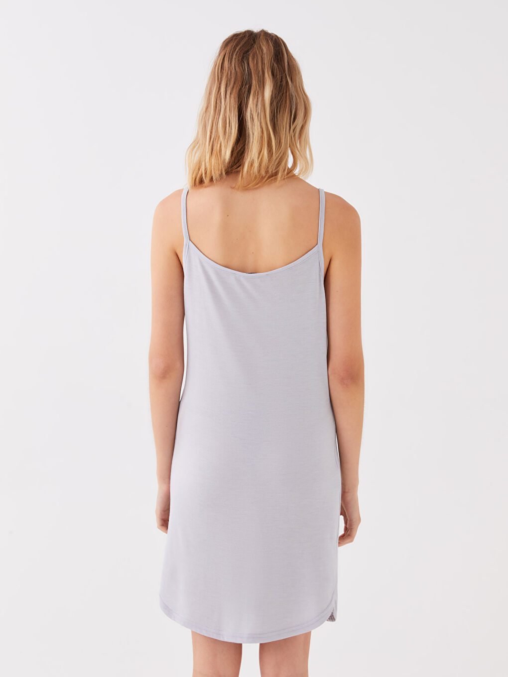 Gri Askılı U Yaka Baskılı Kadın Gecelik-4