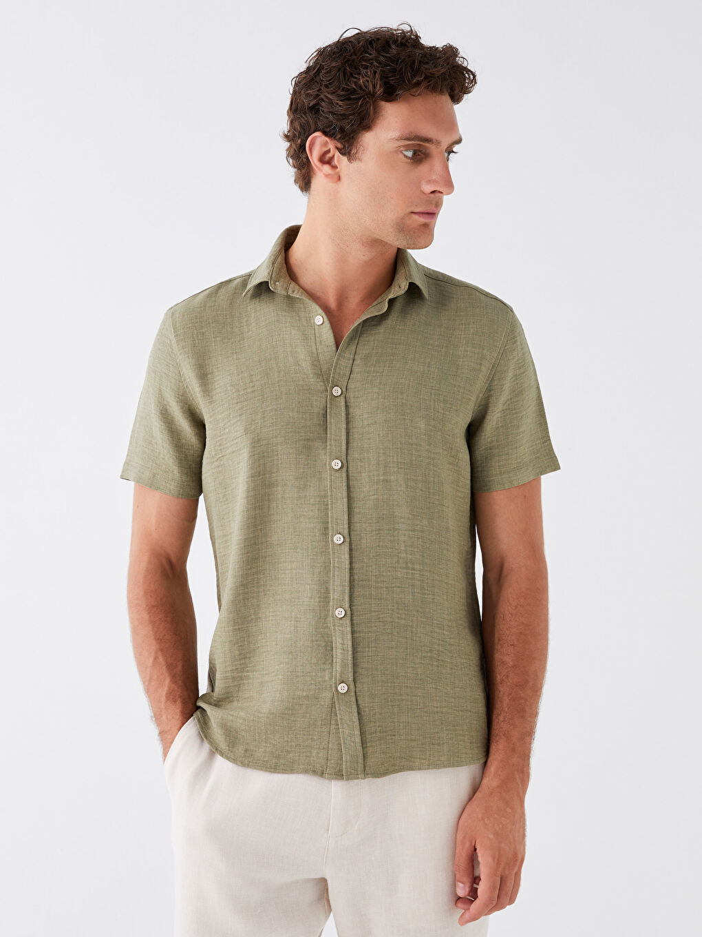 Yeşil Regular Fit Kısa Kollu Erkek Gömlek