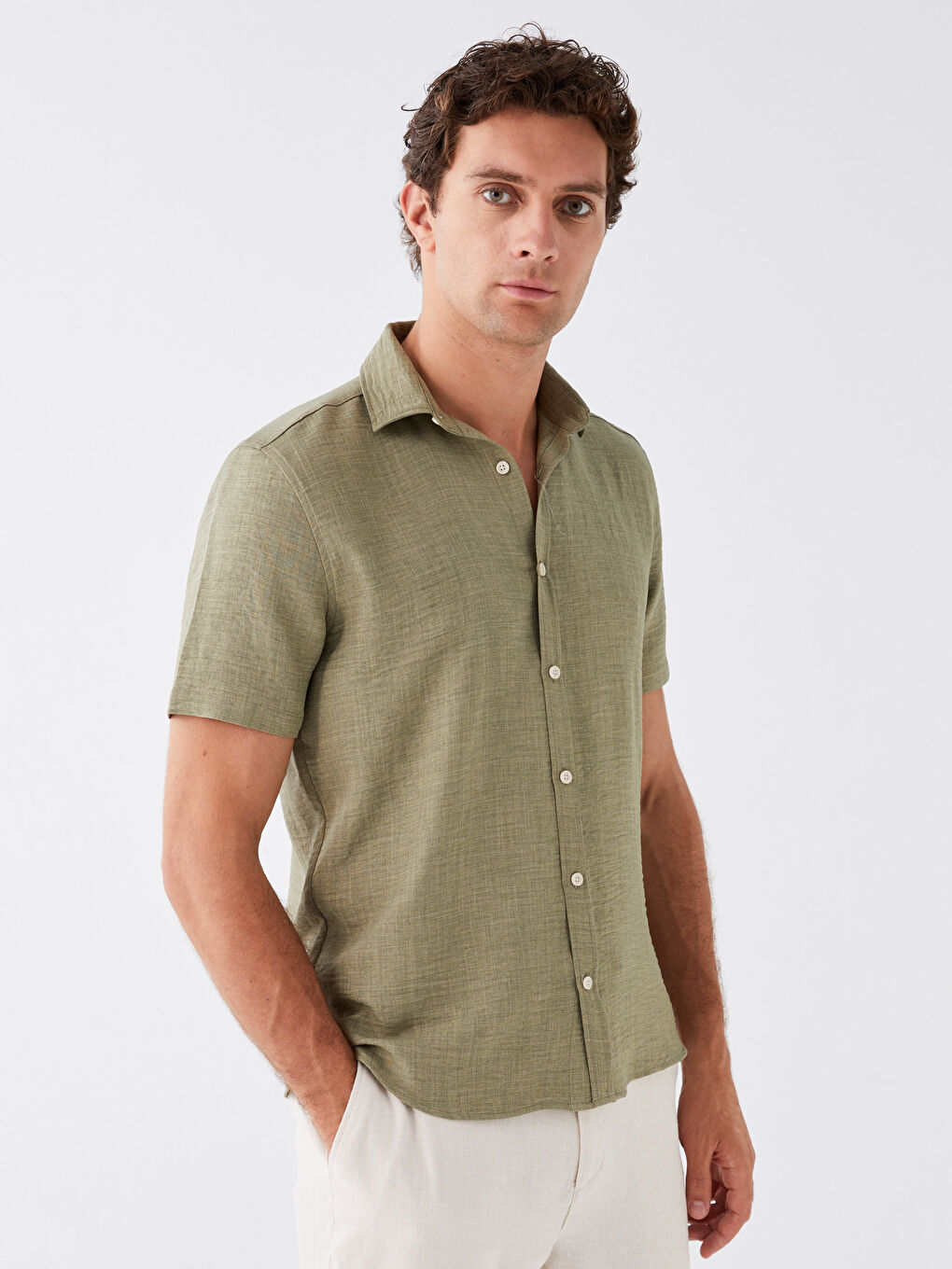 Yeşil Regular Fit Kısa Kollu Erkek Gömlek-1