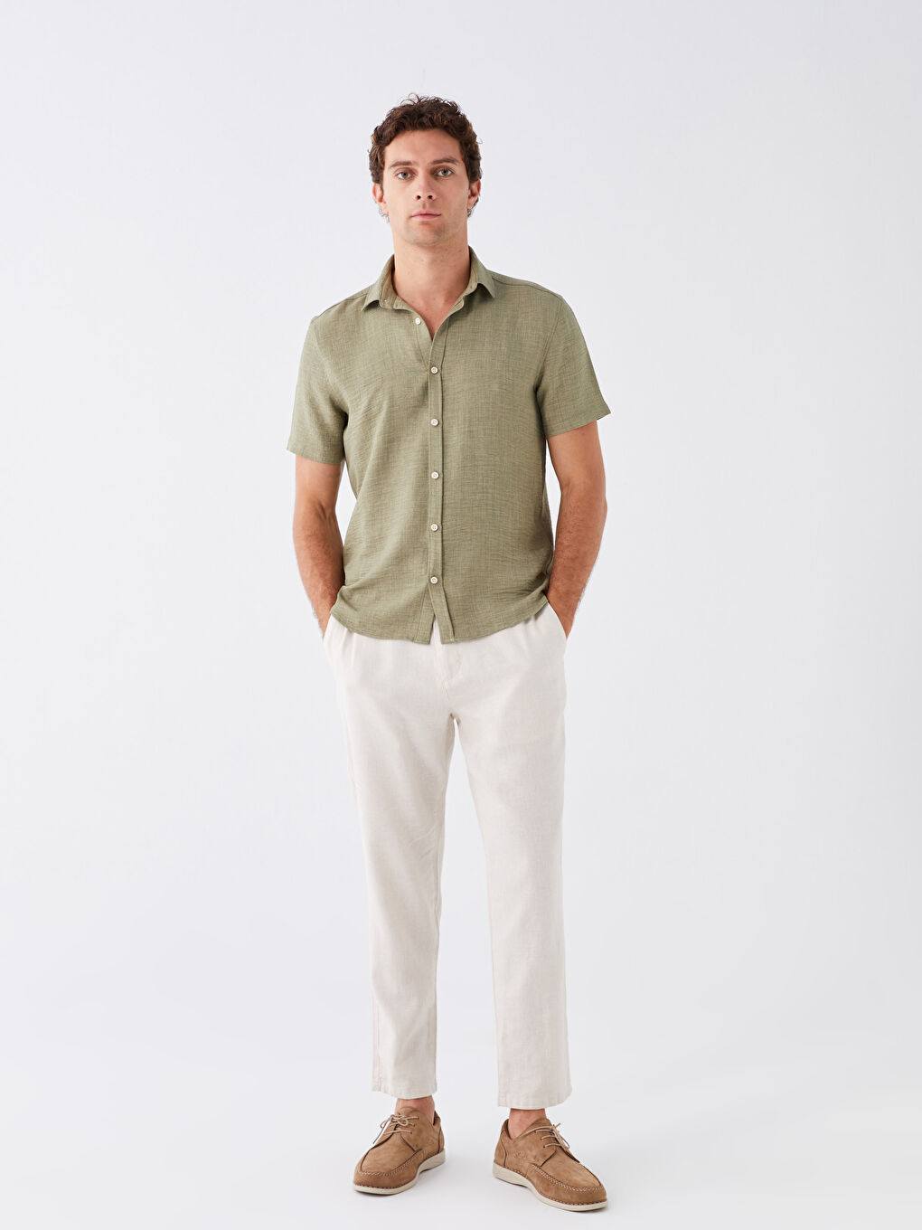 Yeşil Regular Fit Kısa Kollu Erkek Gömlek-2