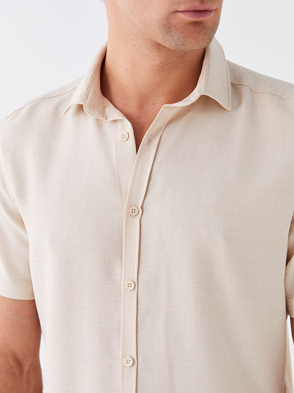 Bej Regular Fit Kısa Kollu Erkek Gömlek-3