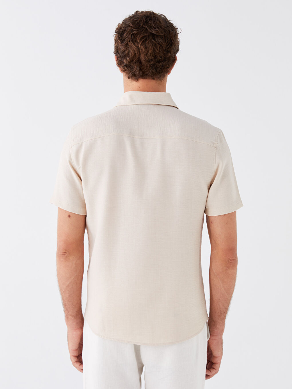 Bej Regular Fit Kısa Kollu Erkek Gömlek-4